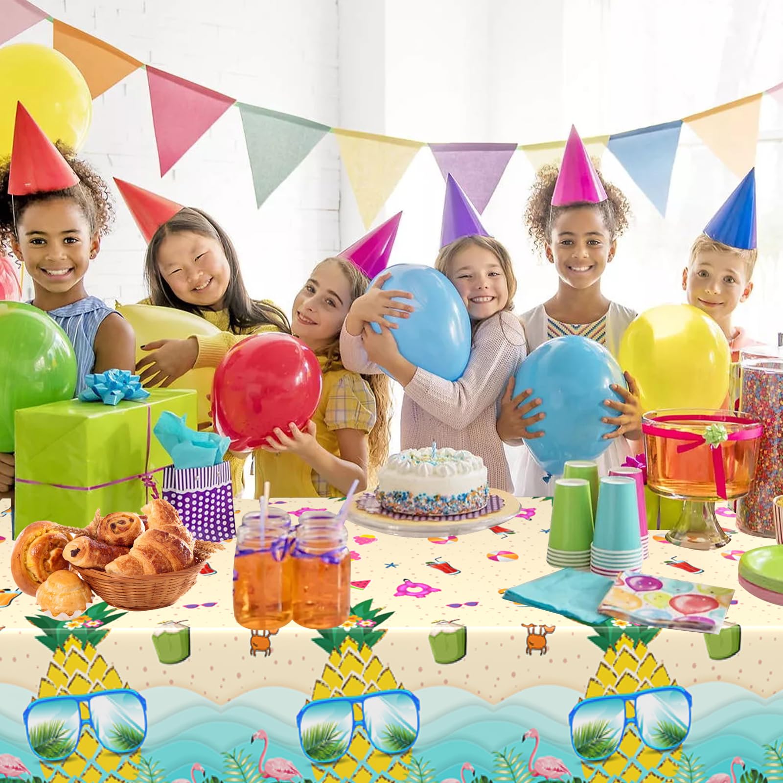 Wpensky Hawaiian Tablecloth - 1PC Tropical Pineapple Luau Disposable Plastic Table Cover for Tiki Party, Birthday & Summer Festivals | Perfect for Beach Parties, BBQ Gatherings & Hawaiian-Themed Decorations