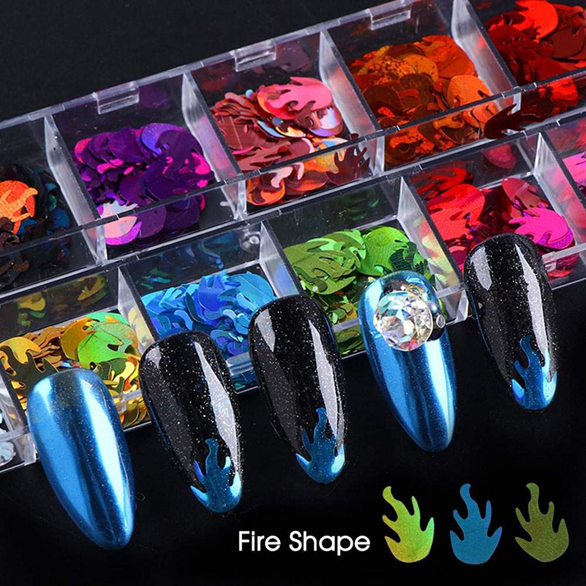 12 Colors 3D Flame Nail Glitter Sequins for Nail Art - Party & Salon Use