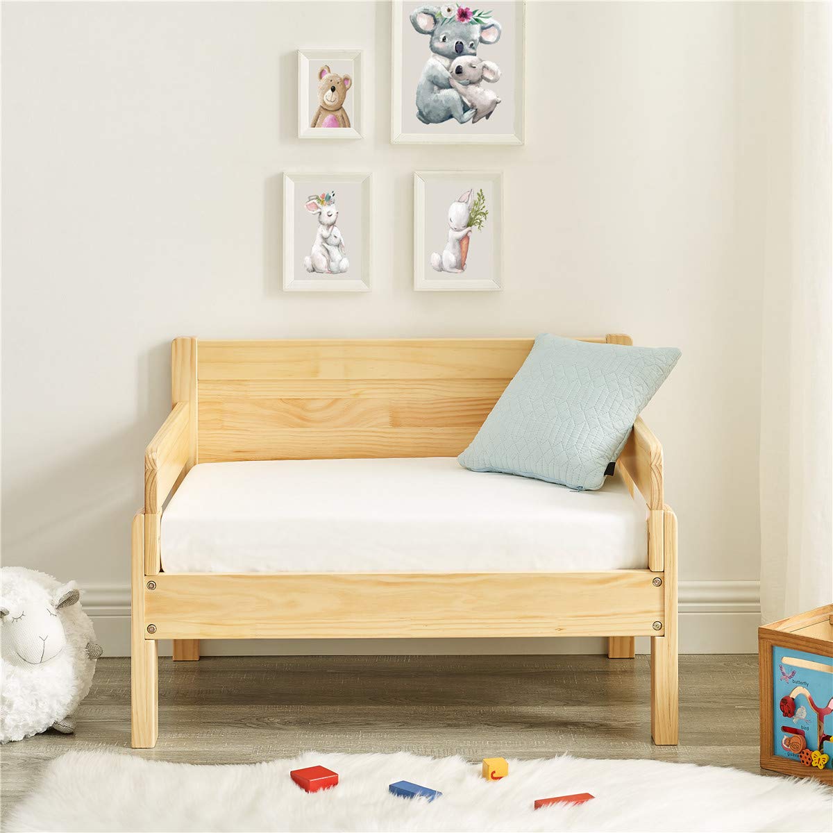 MUSEHOMEINC 2 in 1 Convertible Twin Bed Frame - Multifunctional Solid Wood Crib with Side Guardrails, Transforms into Chair or Sofa, Fits Standard Crib Mattress (Mattress Not Included) - Perfect for Nursery, Small Spaces & Multi-Purpose Rooms