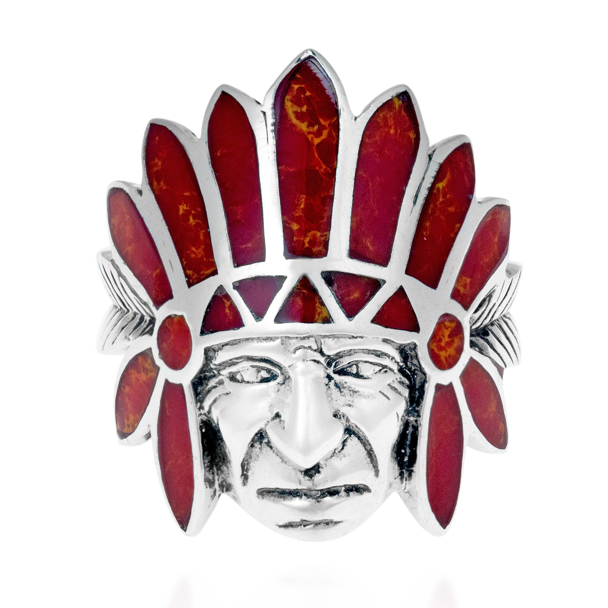 AeraVida Native American Style .925 Sterling Silver Ring with Red Coral Inlay | Classic Vintage Wedding Band for Women | Comfort Fit Jewelry Sizes 7-10 | Perfect for Boho Weddings, Anniversary Gifts & Everyday Wear