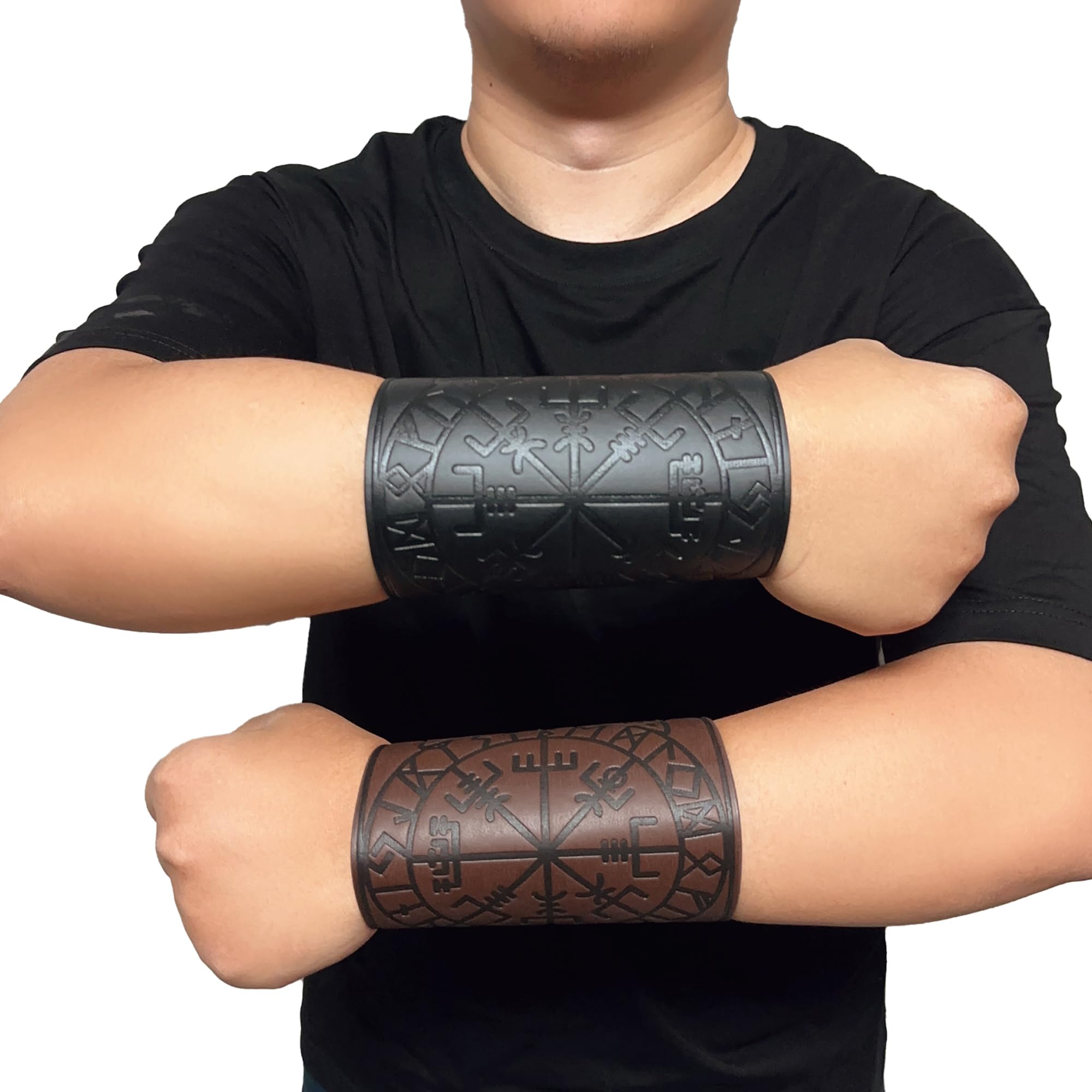 Viking Leather Bracers Armor Set - Medieval Leather Arm Guards for Men & Women - 2 Pack Handmade Leather Wrist Cuffs - Perfect for LARP, Cosplay, Renaissance Fairs & Viking Reenactments