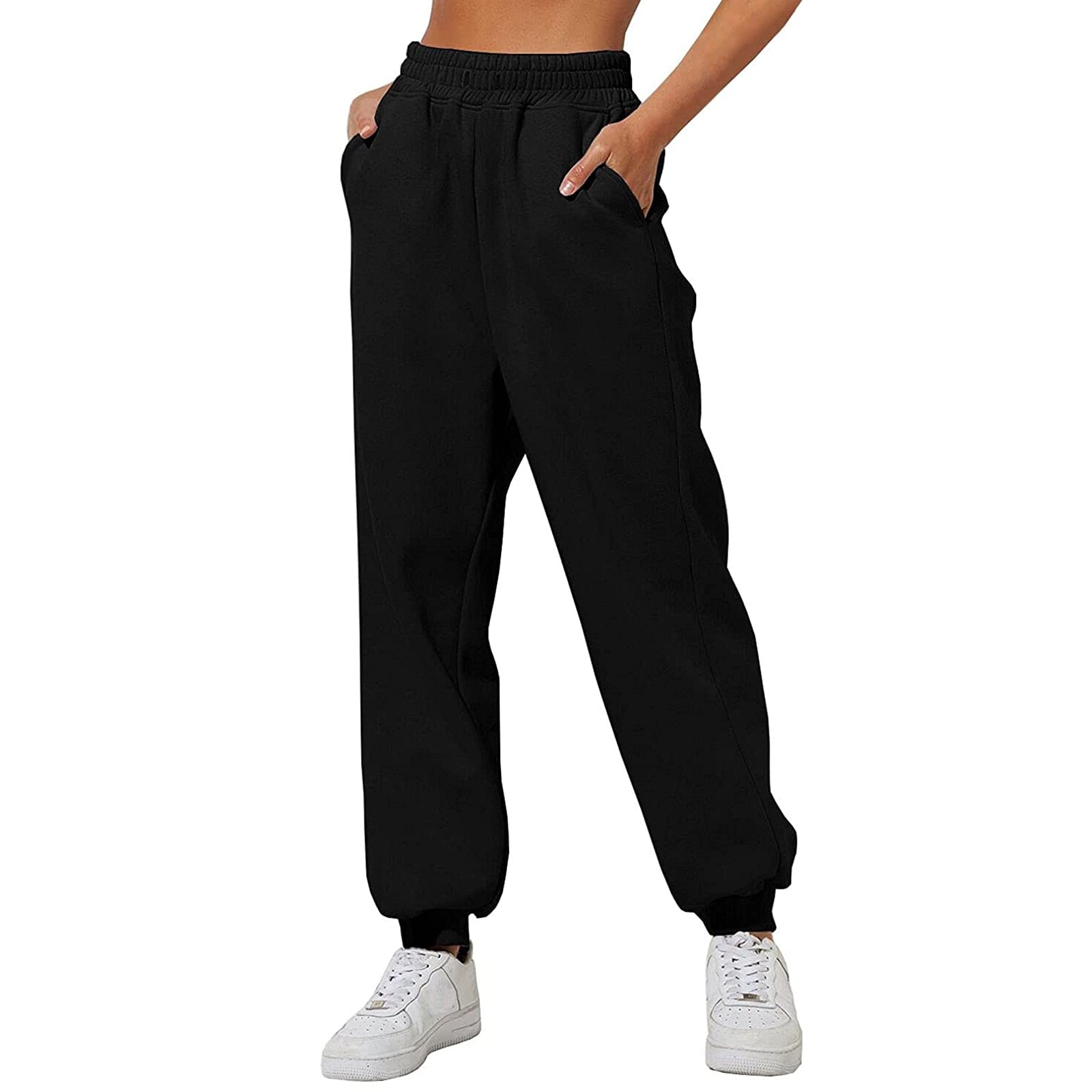 Women's High Waist Fleece Lined Joggers - Winter Warm Cinch Bottom Sweatpants with Pockets for Lounge, Yoga & Running | Elastic Waist Comfortable Athletic Pants