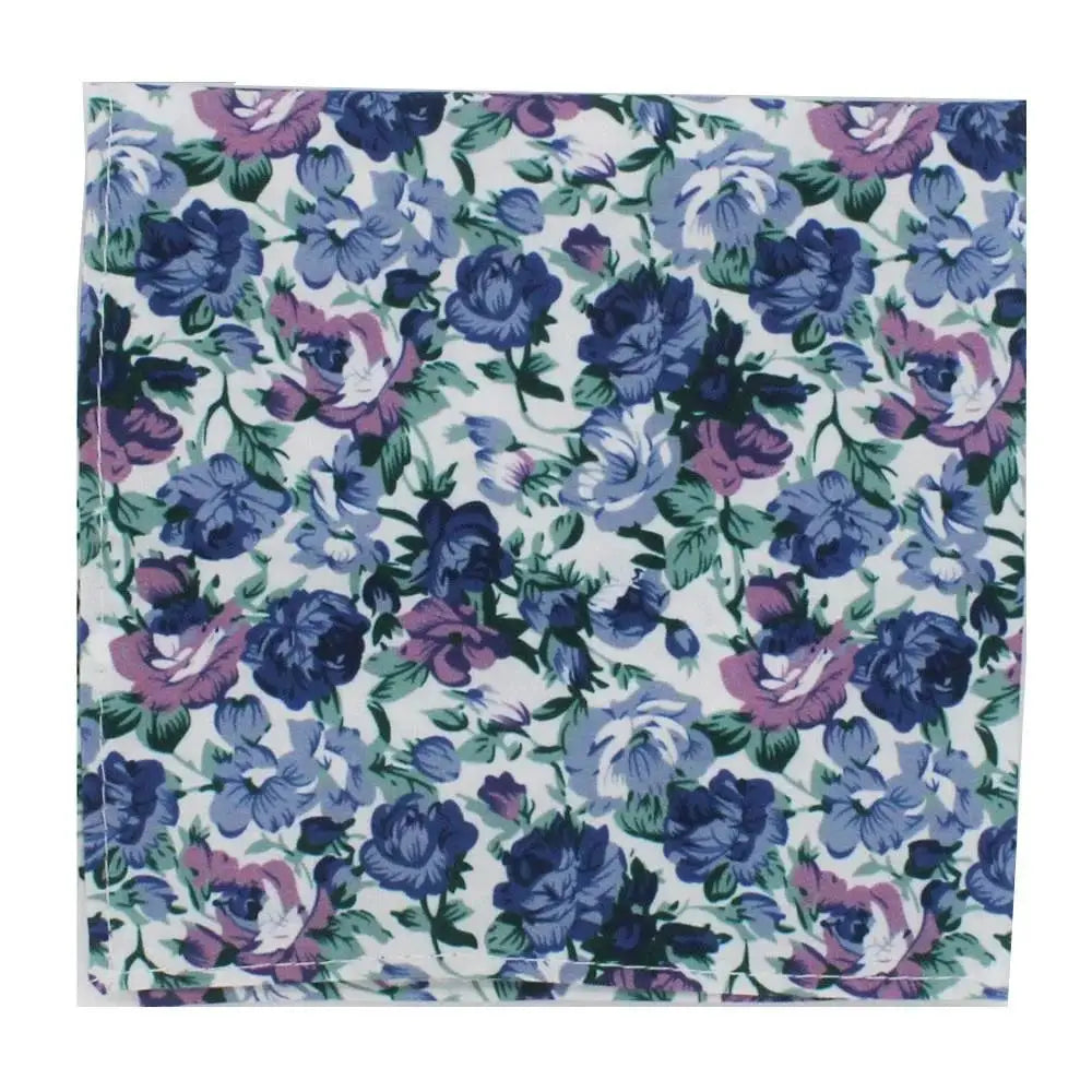 LA Smith Blue Floral Tie and Hanky Set for Men - Elegant Handkerchief & Necktie Gift Set for Weddings, Parties & Formal Events