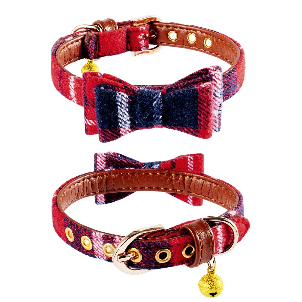 EXPAWLORER Adjustable Dog Collar and Leash Set with Plaid Bow Tie, Bandana & Bell - Tangle-Free Pet Leash for Small, Medium & Large Dogs - Perfect for Holidays, Walks & Gifting