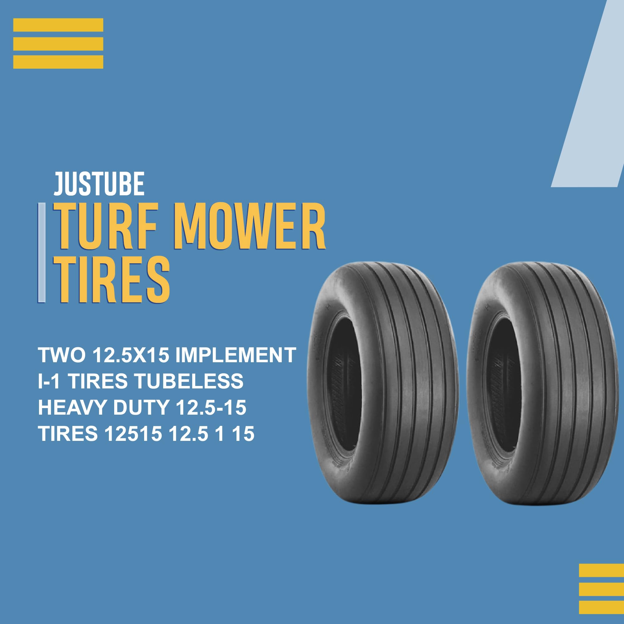 12.5-15 Heavy Duty Tubeless Tractor Tires (2 Pack) - Premium I-1 Implement Tires for Farming, Agriculture & Off-Road Use - Durable 12.5x15 Tires for Tractors, Trailers & Farm Equipment