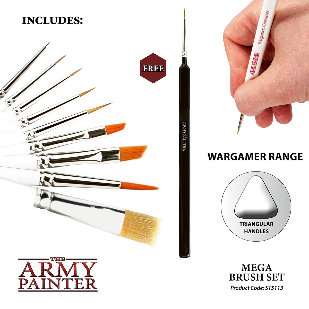 The Army Painter Paint Brush Set - 10 Acrylic Miniature Brushes with Kolinsky & Sable Fine Detail & Drybrush for Warhammer, D&D, and Scale Models - Perfect for Miniature Painting, Wargaming, and Tabletop Terrain