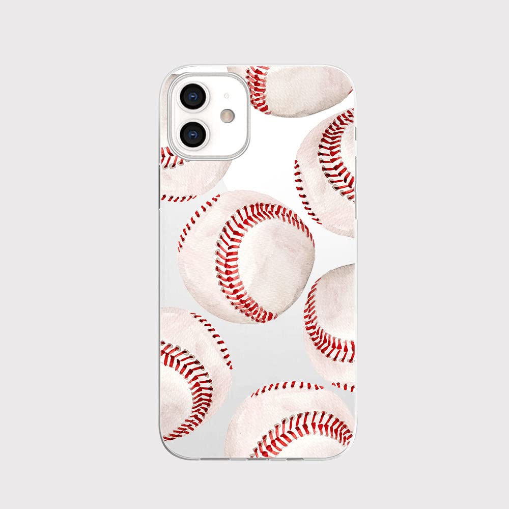 Blingy's iPhone 12 Case (6.1 inch) - Clear Soft TPU Protective Cover with Fun Baseball Design | Sporty Style Shockproof Phone Case for iPhone 12 6.1