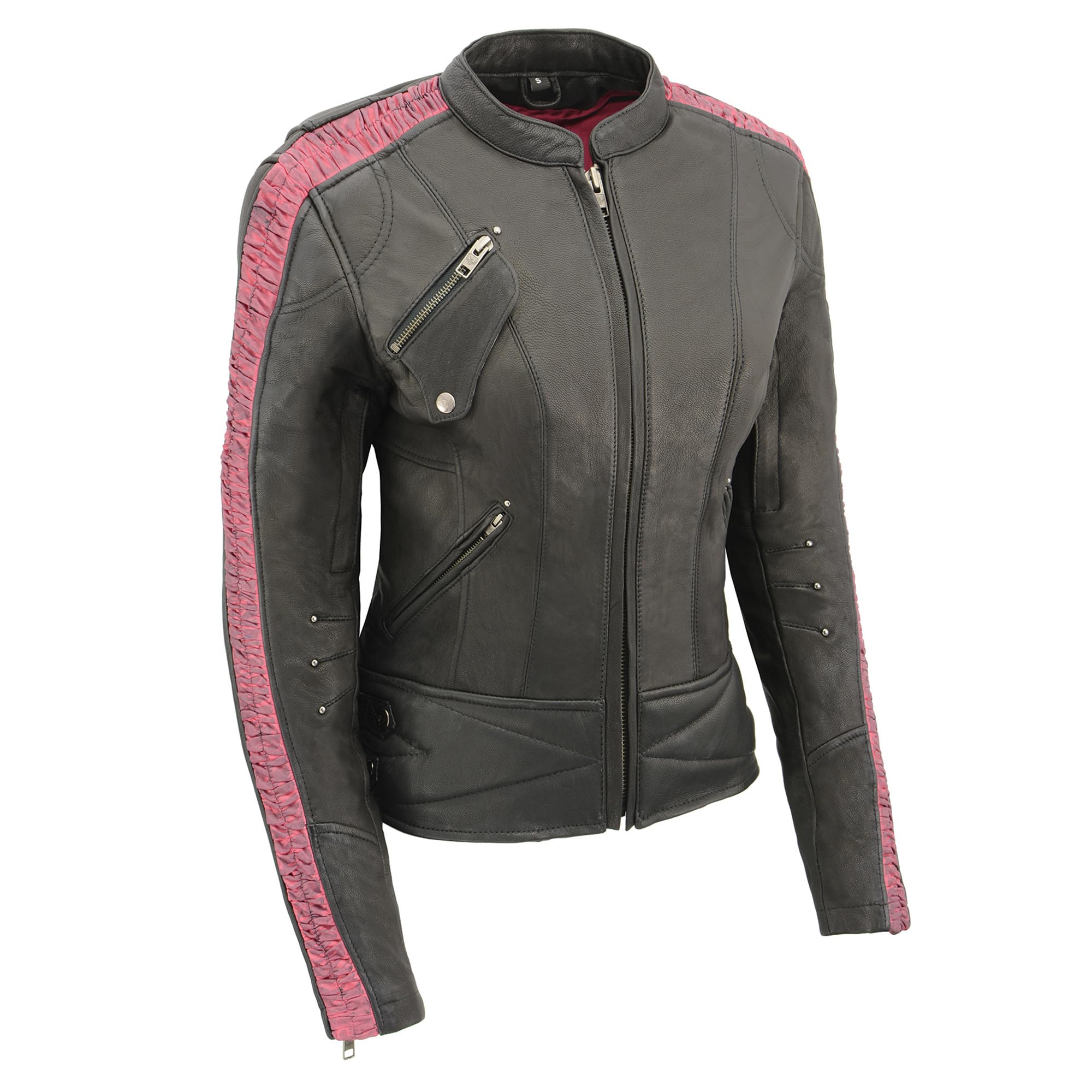Milwaukee Leather Women's Black Purple Fuchsia Racer Jacket with Phoenix Studs & Embroidery MLL2570 - Stylish Motorcycle Riding & Casual Outwear