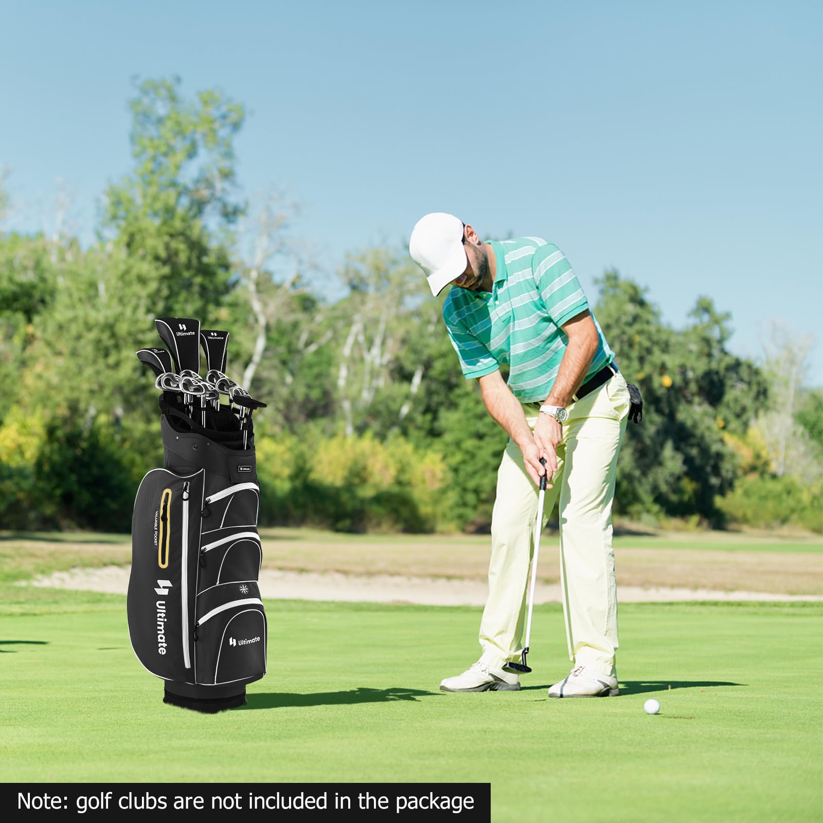 **Tangkula 15-Way Top Divider Golf Cart Bag - Lightweight Golf Club Bag with Putter Well, 7 Pockets, Cooler Bag, Shoulder Strap & Rain Hood - Portable Golf Carry Bag for Men & Women - Perfect for Golf Courses, Driving Ranges & Travel**