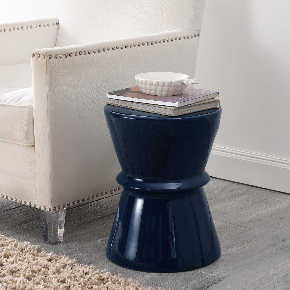 SAFAVIEH Savello Navy Blue Ceramic Garden Stool - Decorative Side Table & Plant Stand for Living Room, Bedroom, Patio | Indoor & Outdoor Use | Fully Assembled Home Decor Accent Piece