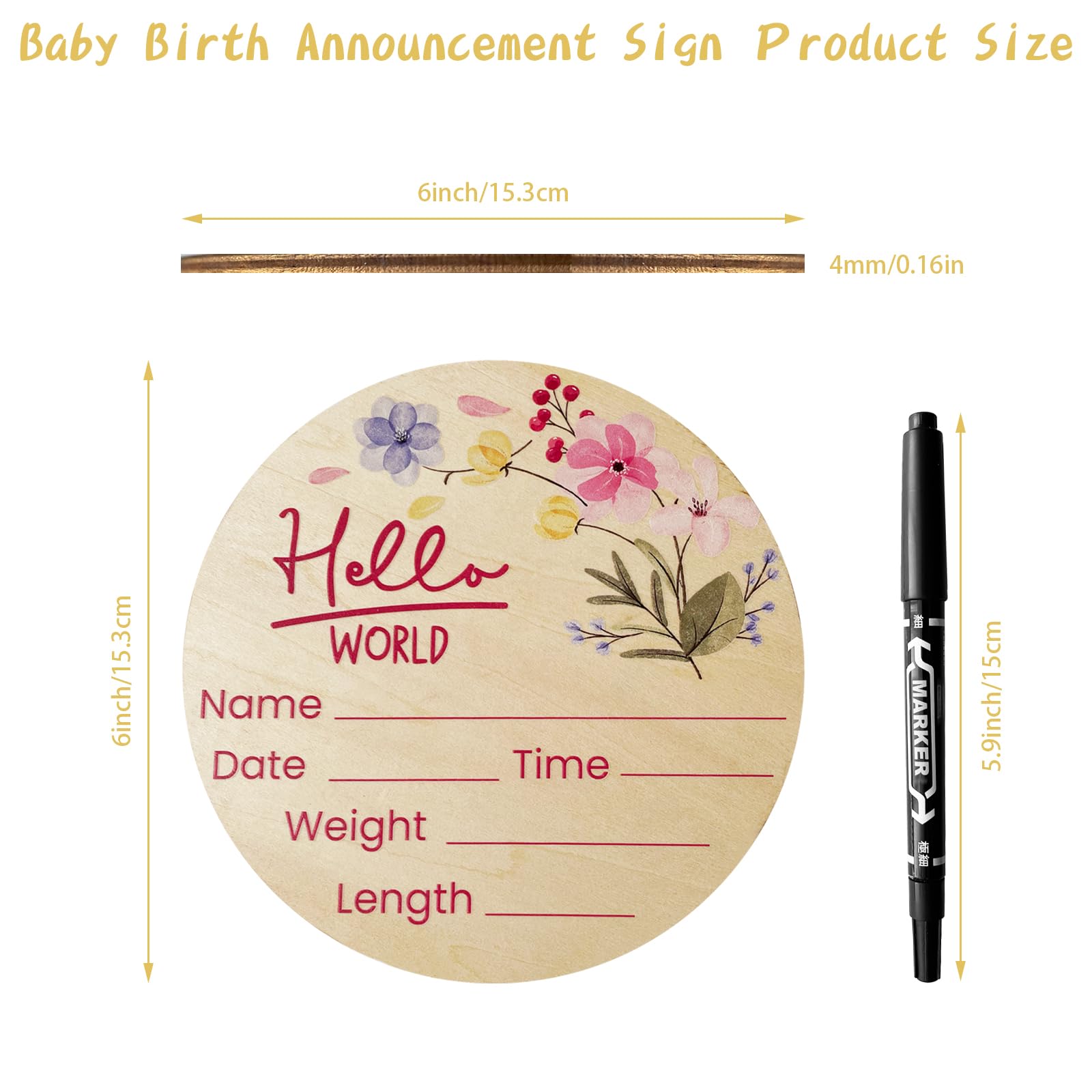 6 Inch Wooden Hello World Newborn Sign - Baby Announcement Sign for Hospital Birth - Gender Neutral Nursery Decor - Perfect for Baby Showers, Gender Reveals & Newborn Photo Props