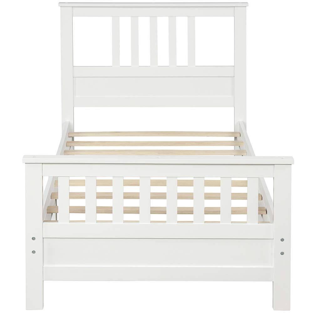 MERITLINE Twin Bed Frame with Headboard - Solid Wood Platform Bed Frame, No Box Spring Needed, White - Perfect for Kids Rooms, Guest Bedrooms & Small Spaces