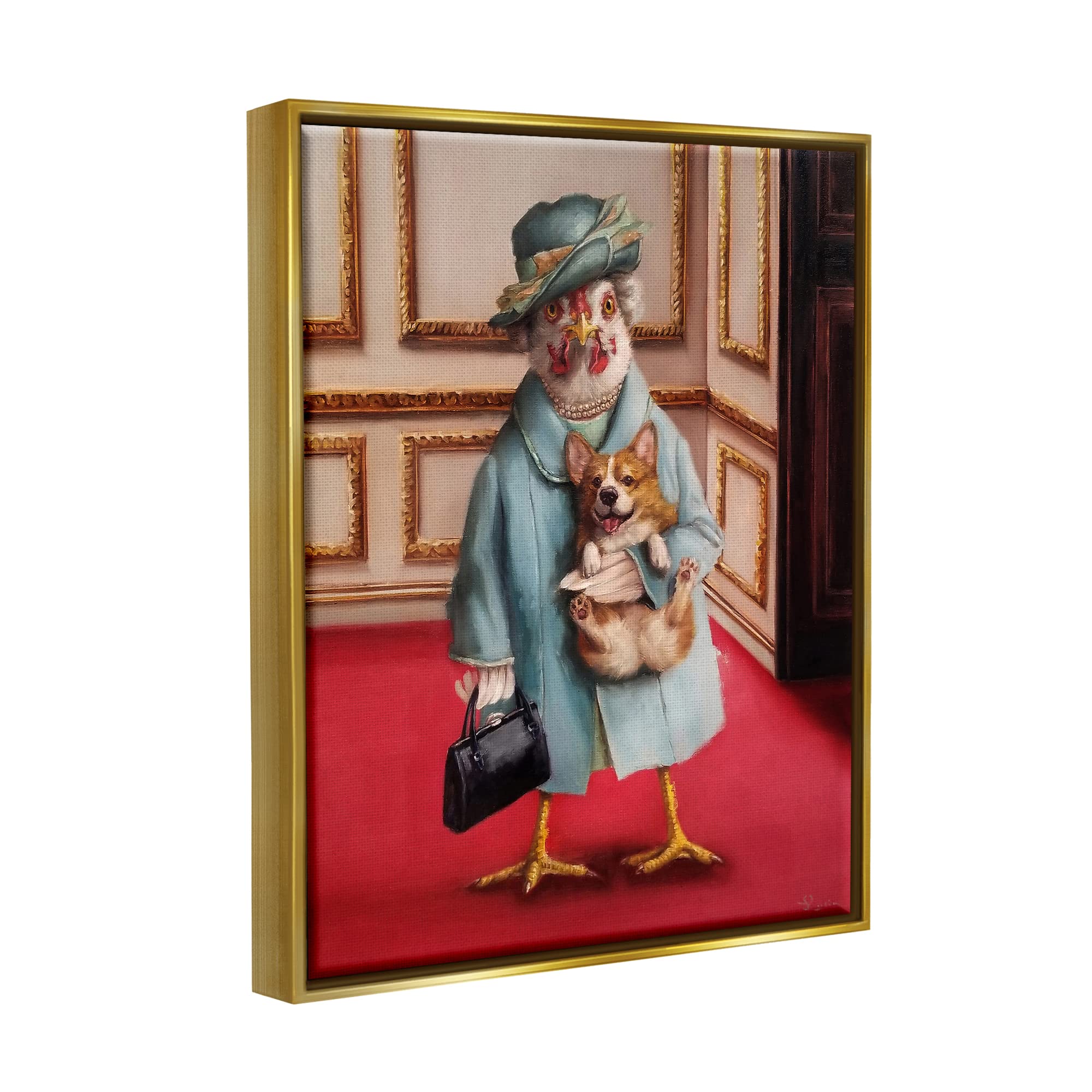 Stupell Industries Queen Chicken with Corgi - Regal Animal Humor Wall Art by Lucia Heffernan - Perfect for Farmhouse Decor, Pet Lover Gifts & Funny Kitchen Wall Decor