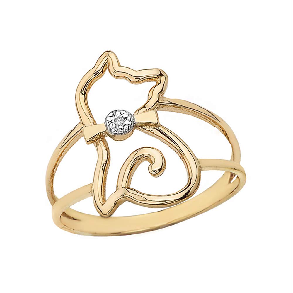 10K Gold Women's Diamond Cat Bow Tie Ring - Elegant Split Shank Band Openwork Design for Birthday, Anniversary & Valentine's Day Gifts
