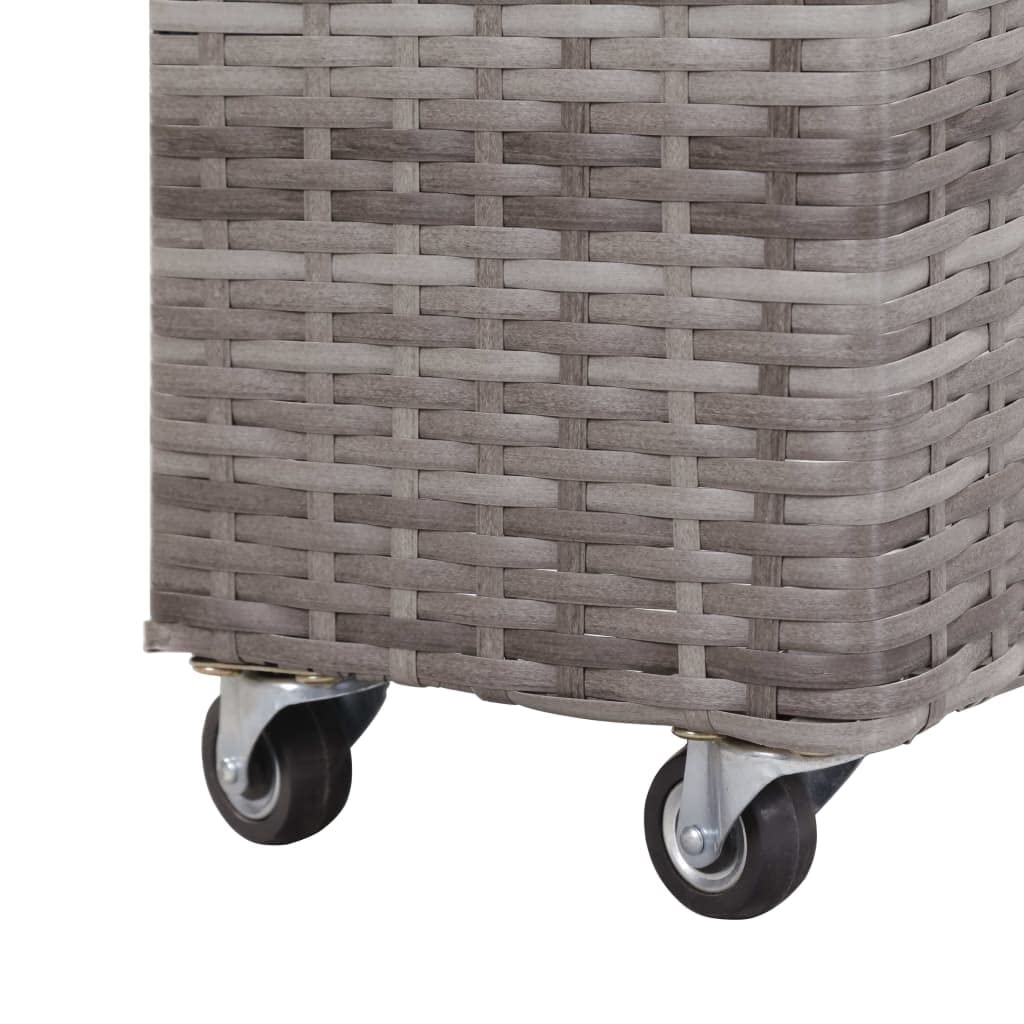 Outdoor Garden Raised Bed with 4 Plastic Pots - Gray Poly Rattan Weather-Resistant Planter with Wheels for Patio, Balcony & Backyard Decor