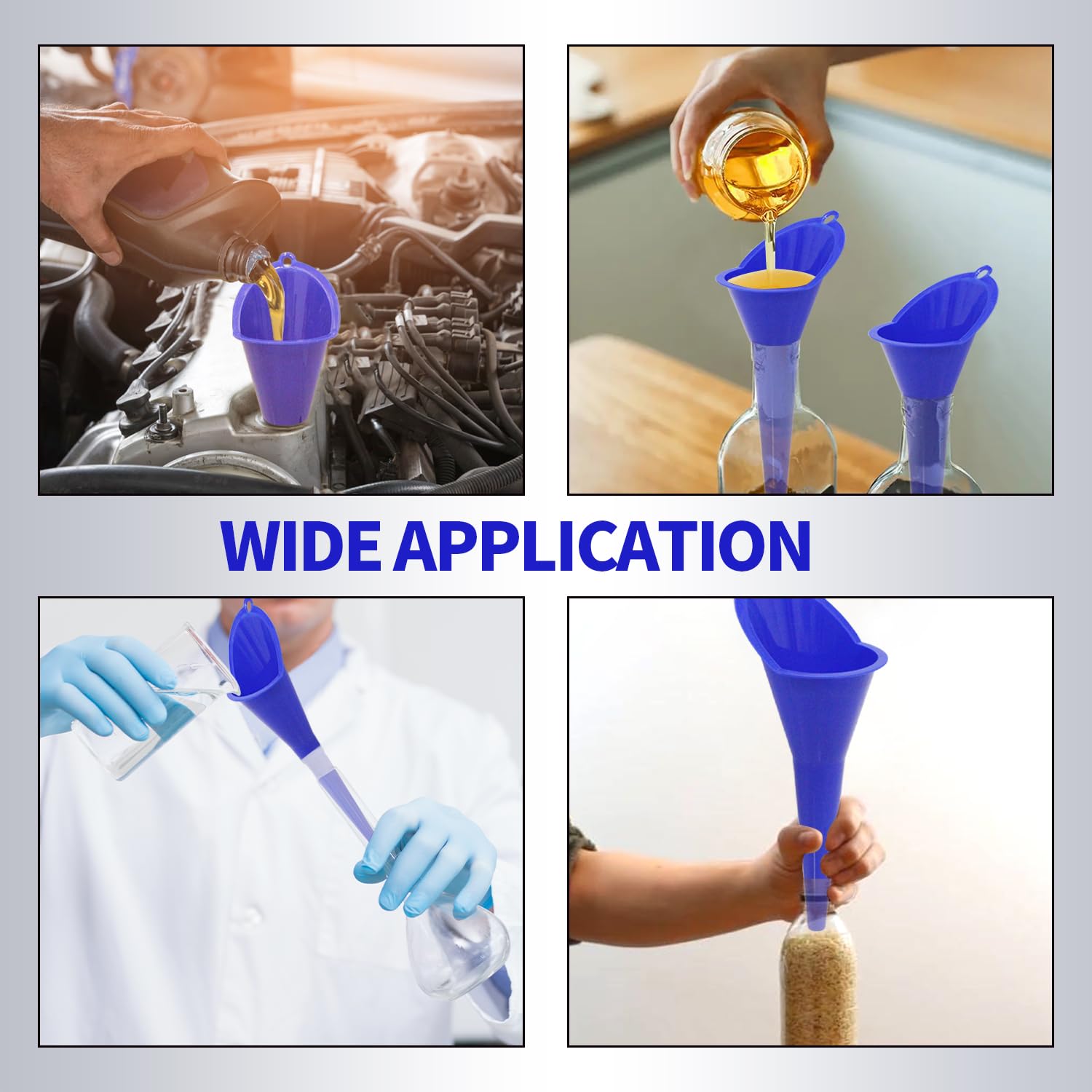 3-Piece Plastic Oil Funnel Set for Automotive Use - Transmission, Fuel, Lubricants & Fluids - Blue Car Funnels for Easy Pouring & Maintenance