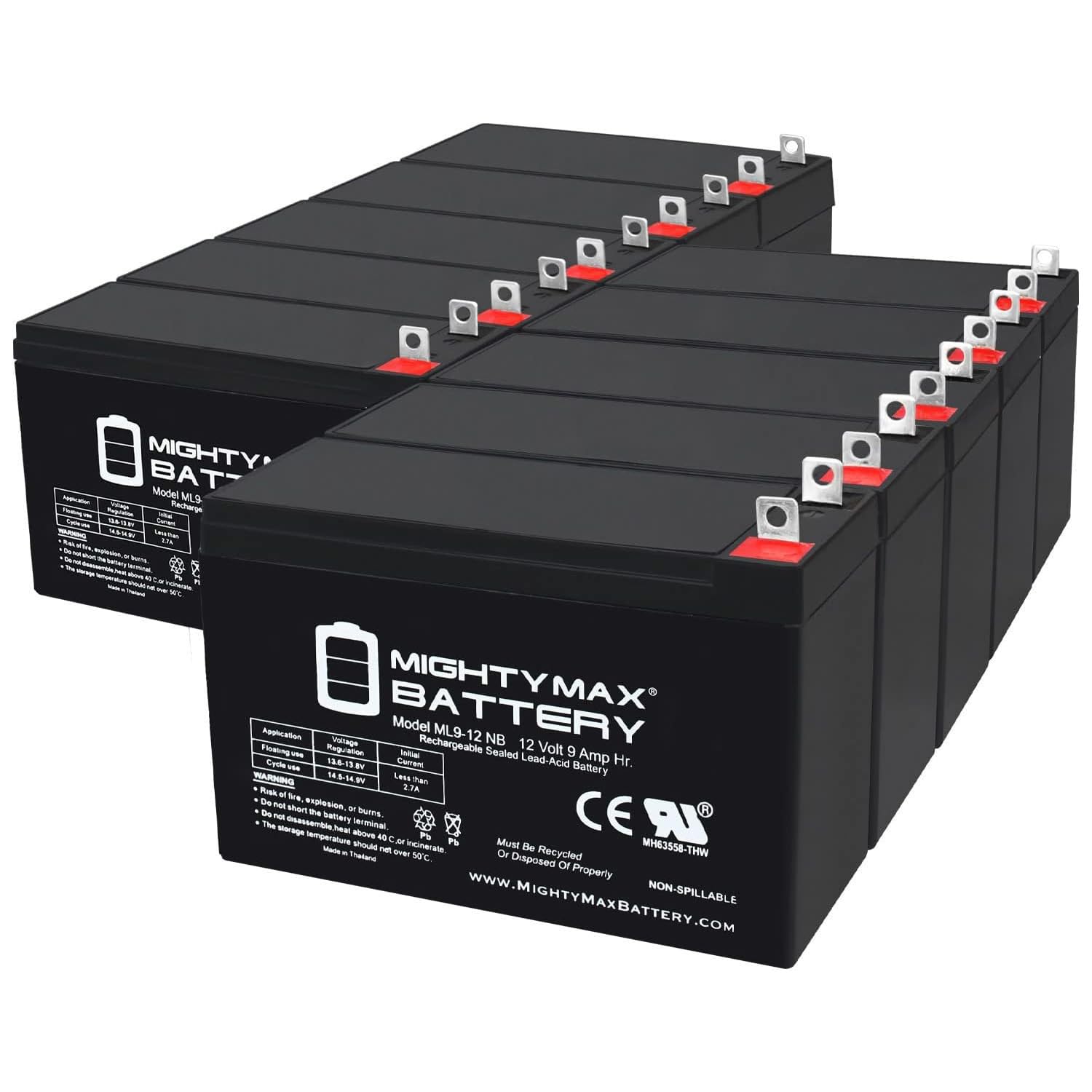 Mighty Max 12V 9AH SLA Replacement Battery - 10 Pack for Duracell SLAA12-9NB - Perfect for Emergency Lights, Security Systems & Power Wheels