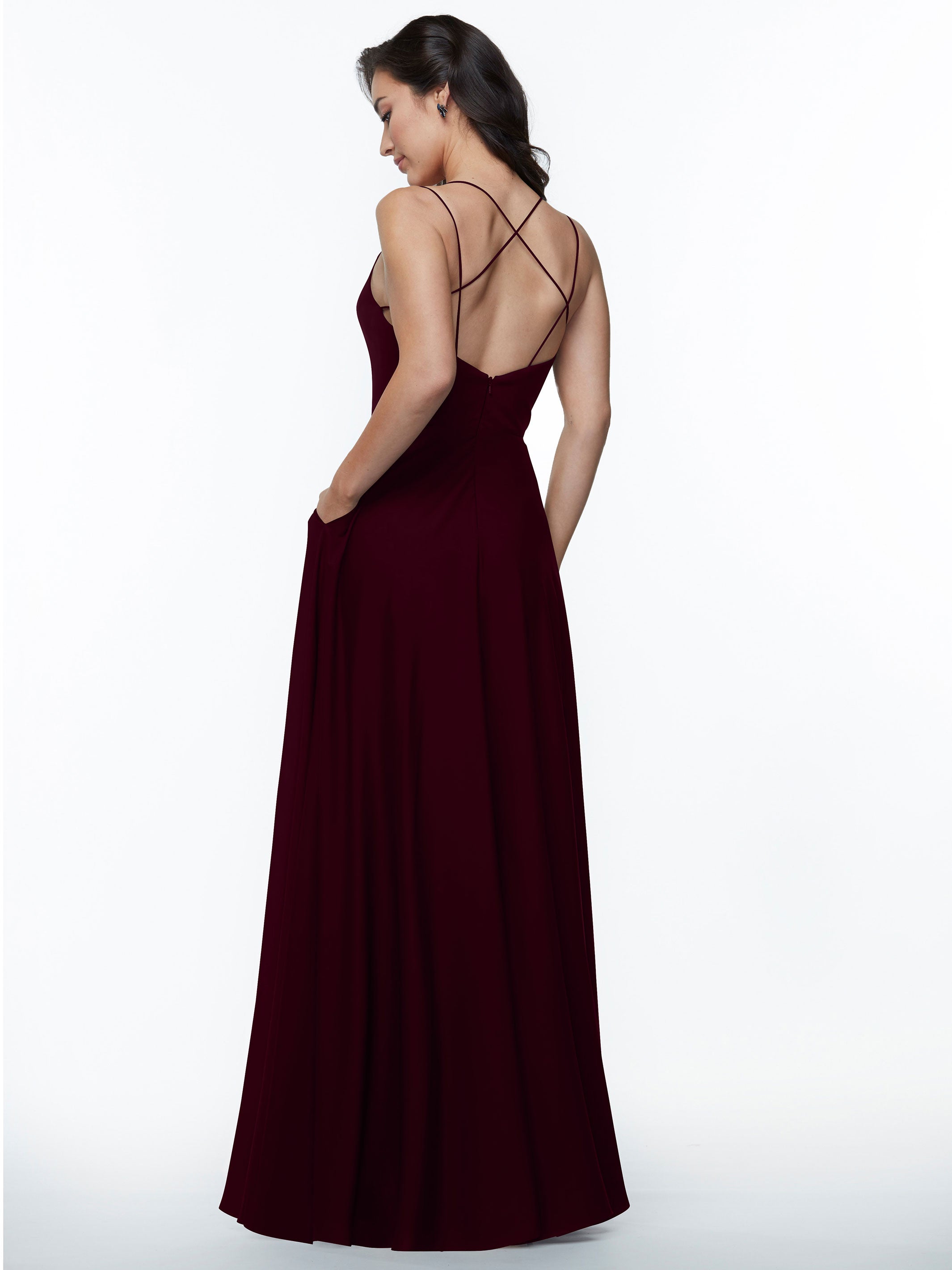 Elegant 83024 Stretch Chiffon A-Line Bridesmaid Dress with Pockets - Perfect for Weddings, Formal Events & Special Occasions