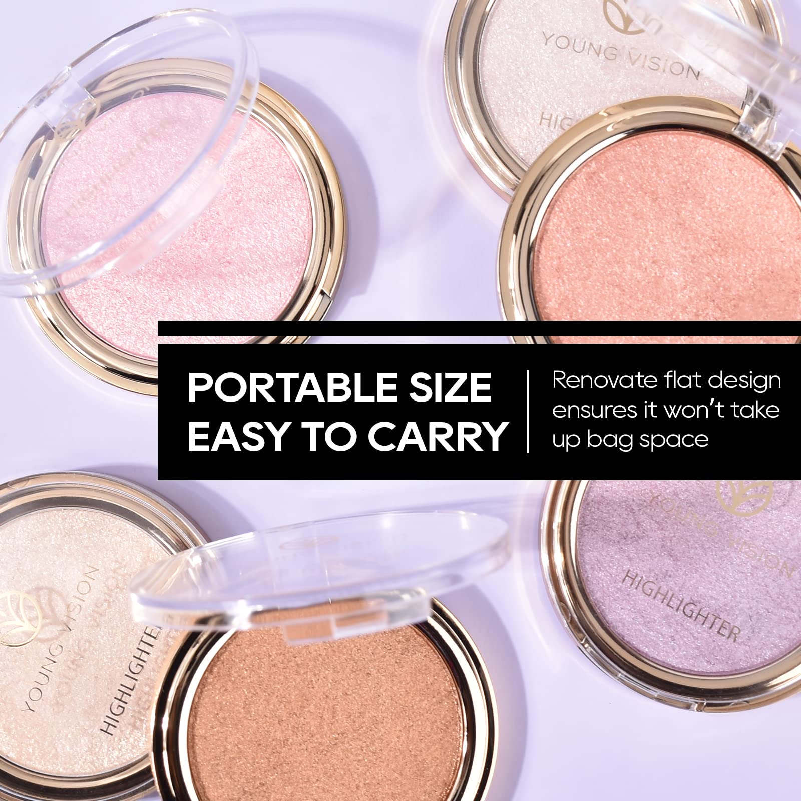 Baked Pink Highlighter Powder Palette - Sheer Shimmering Makeup Highlighter for Face & Cheekbones | Vegan & Cruelty-Free | Perfect for Bridal, Party & Night Out Makeup Looks