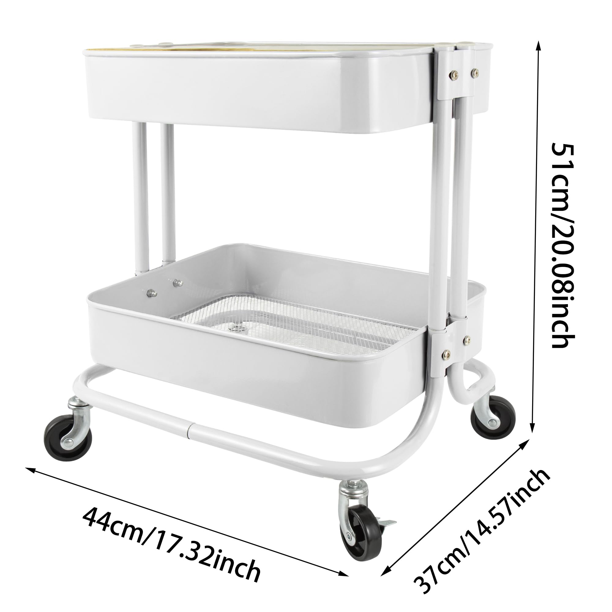 2 Tier Rolling Cart with Wheels - Sturdy Metal Utility Cart for Office, Home & Kitchen Storage | Perfect for Organizing Supplies, Books, or Cooking Essentials