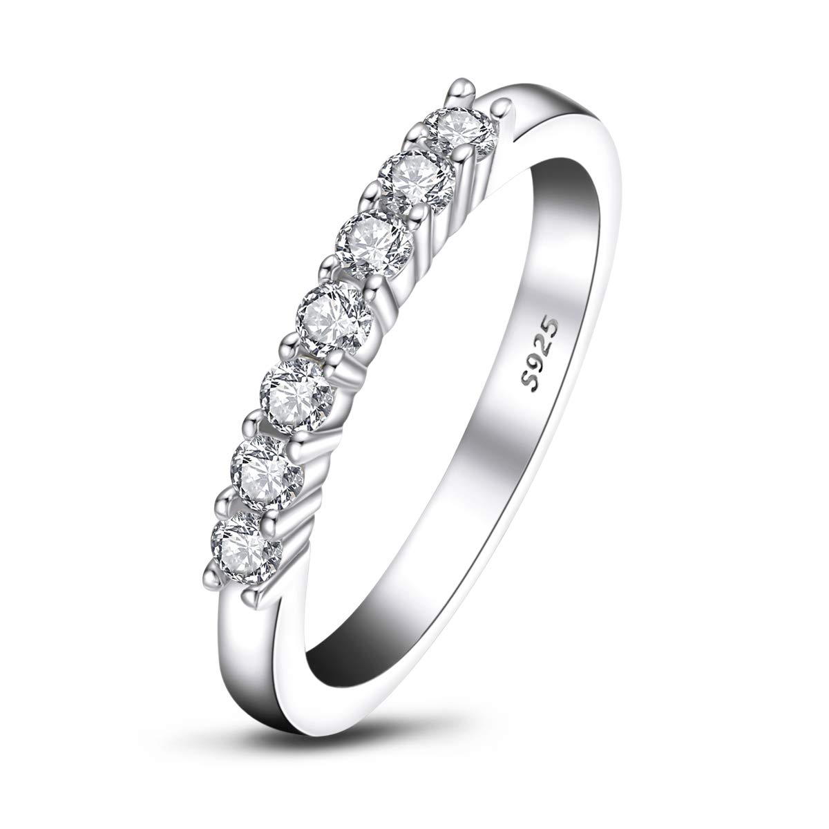 AINUOSHI Eternity Wedding Band - Platinum Plated Sterling Silver Ring with Round/Princess Cut Cubic Zirconia | Stackable Engagement Ring for Women | Jewelry Box Included | Perfect for Anniversaries, Proposals & Everyday Elegance