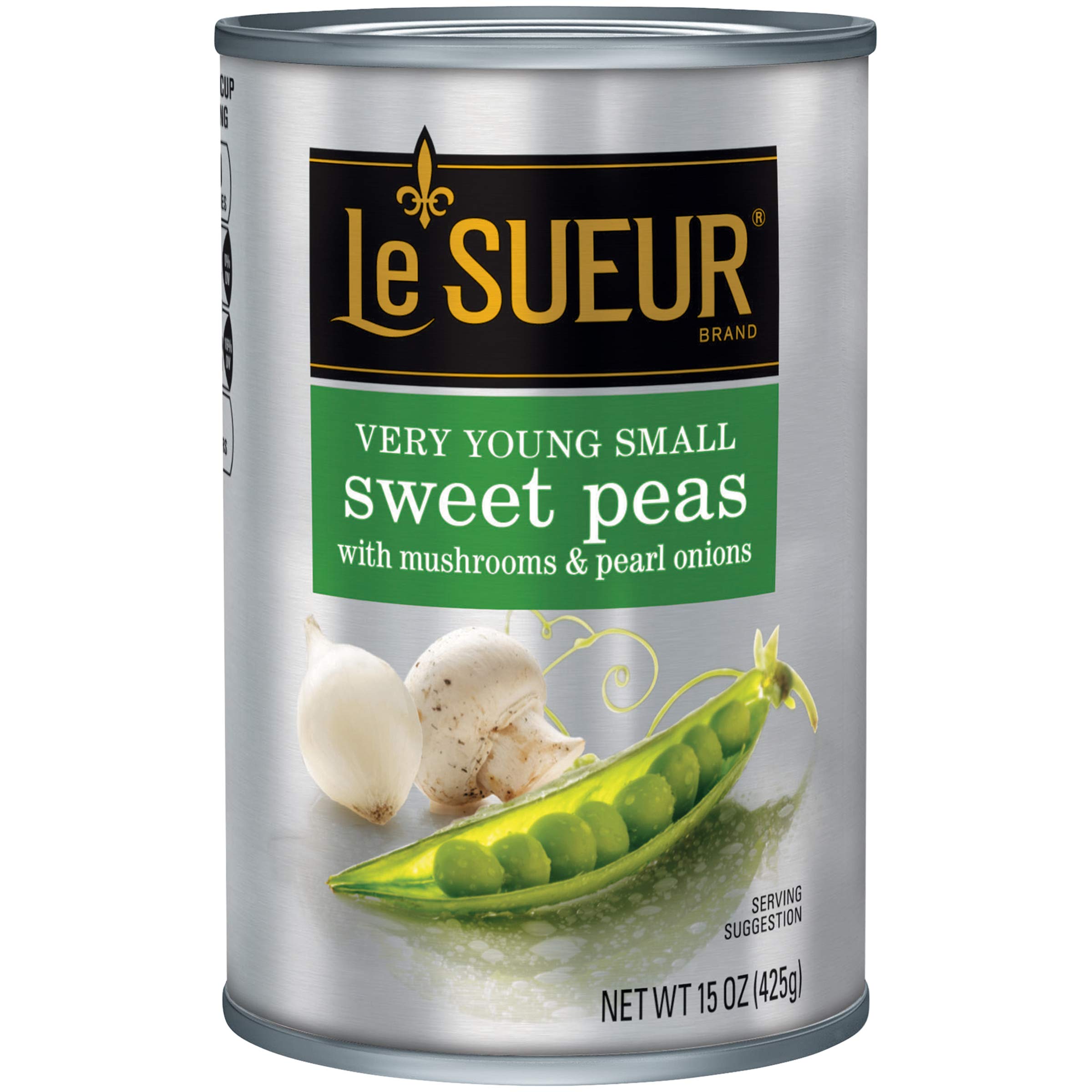 Organic Le Sueur Very Young Small Sweet Peas with Mushrooms & Pearl Onions, 15 oz Can - Premium Canned Vegetables for Salads, Casseroles & Side Dishes