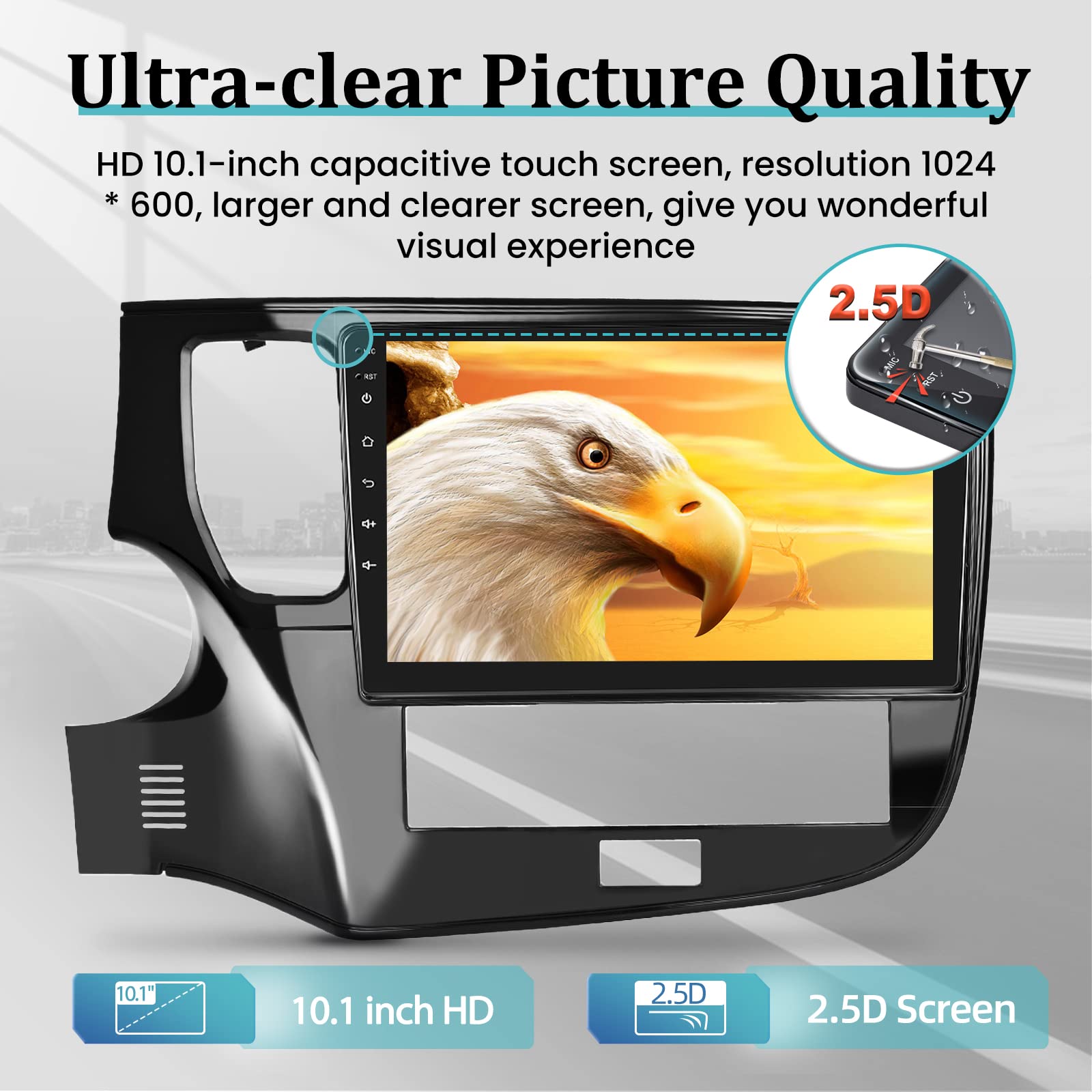 NHOPEEW 10.1 Inch Android 13 Car Stereo for Mitsubishi Outlander 2018-2021 - 2+64GB, Wireless Apple CarPlay & Android Auto, Touchscreen Bluetooth GPS WiFi, HIFI Audio with AHD Backup Camera & Mic - Perfect for Road Trips & Daily Commuting