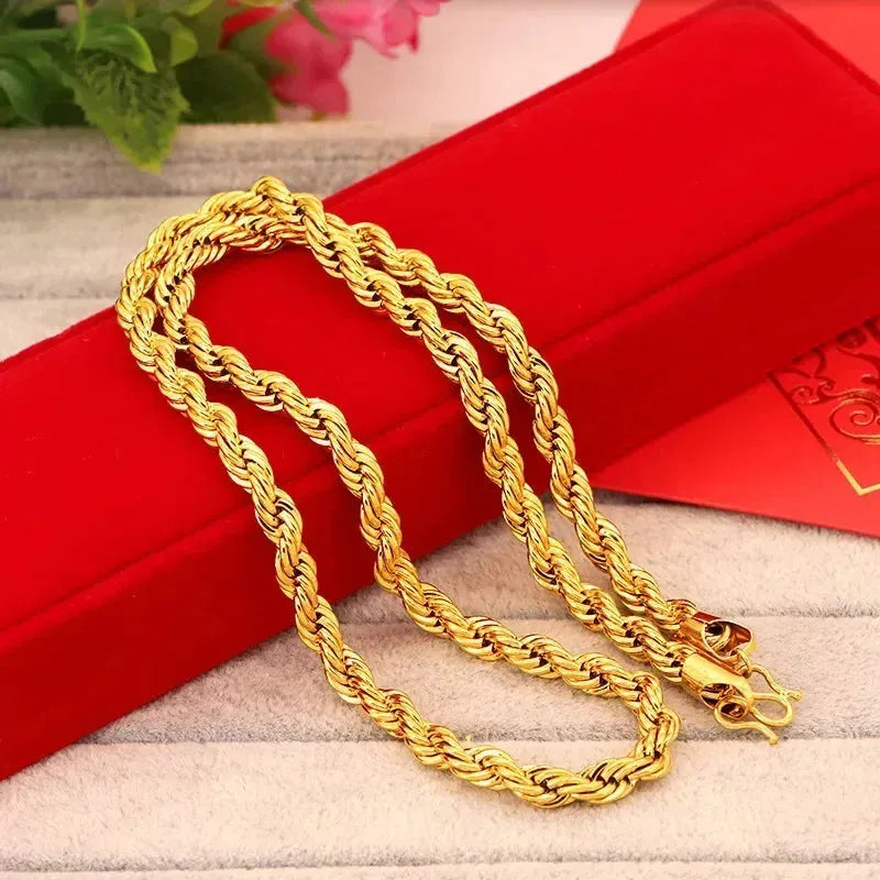 24K Pure Gold 999 Hemp Rope Necklace for Men & Women - Luxury Fortune Bringing Boss Necklace - Perfect for Gifts, Business Success & Spiritual Protection