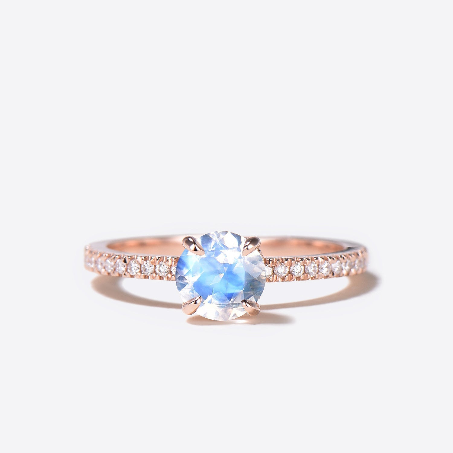 Vintage Rainbow Moonstone Diamond Rose Gold Engagement Ring Set - 2 Piece Bridal Jewelry for Wedding, Proposal & Anniversary Gifts