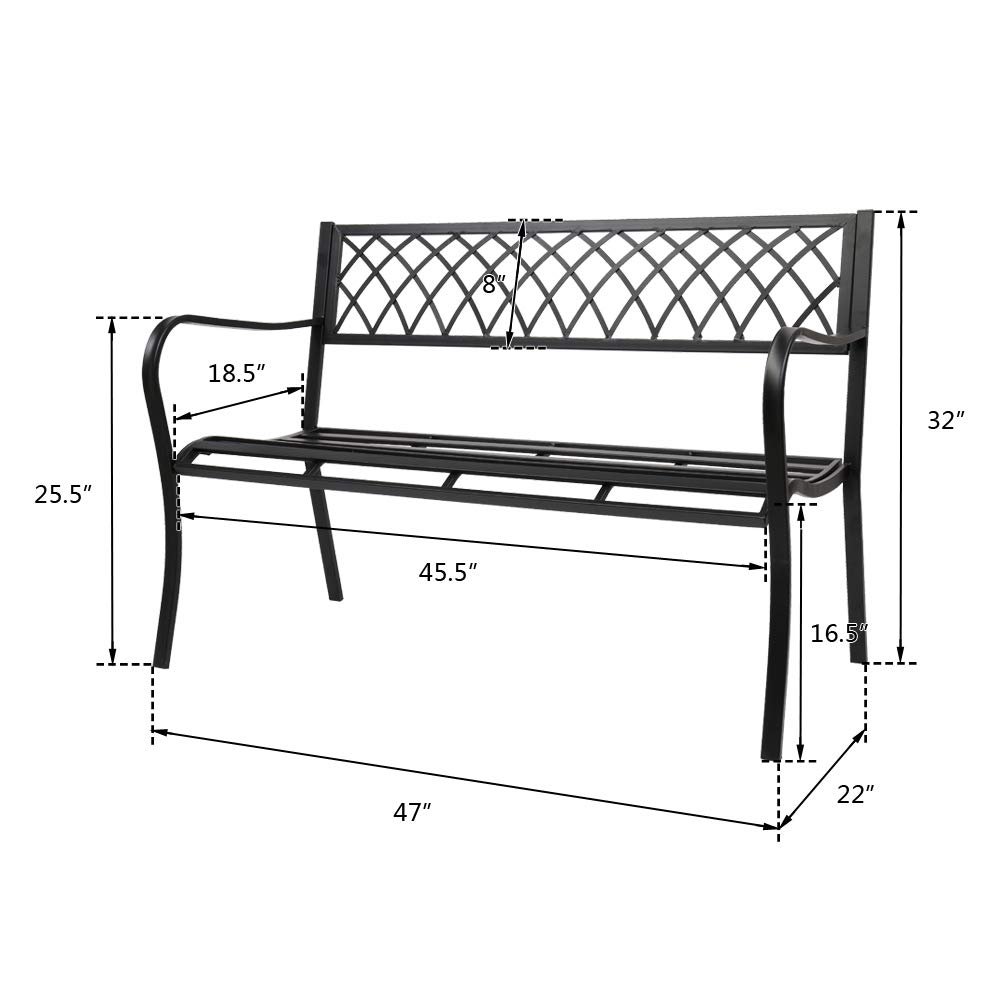 HomVent 50 Inch Outdoor Park Bench - Heavy Duty Metal Garden Bench with Weather-Resistant Finish, Perfect for Patio, Yard, Lawn, Garden Path or Entryway Decor (47