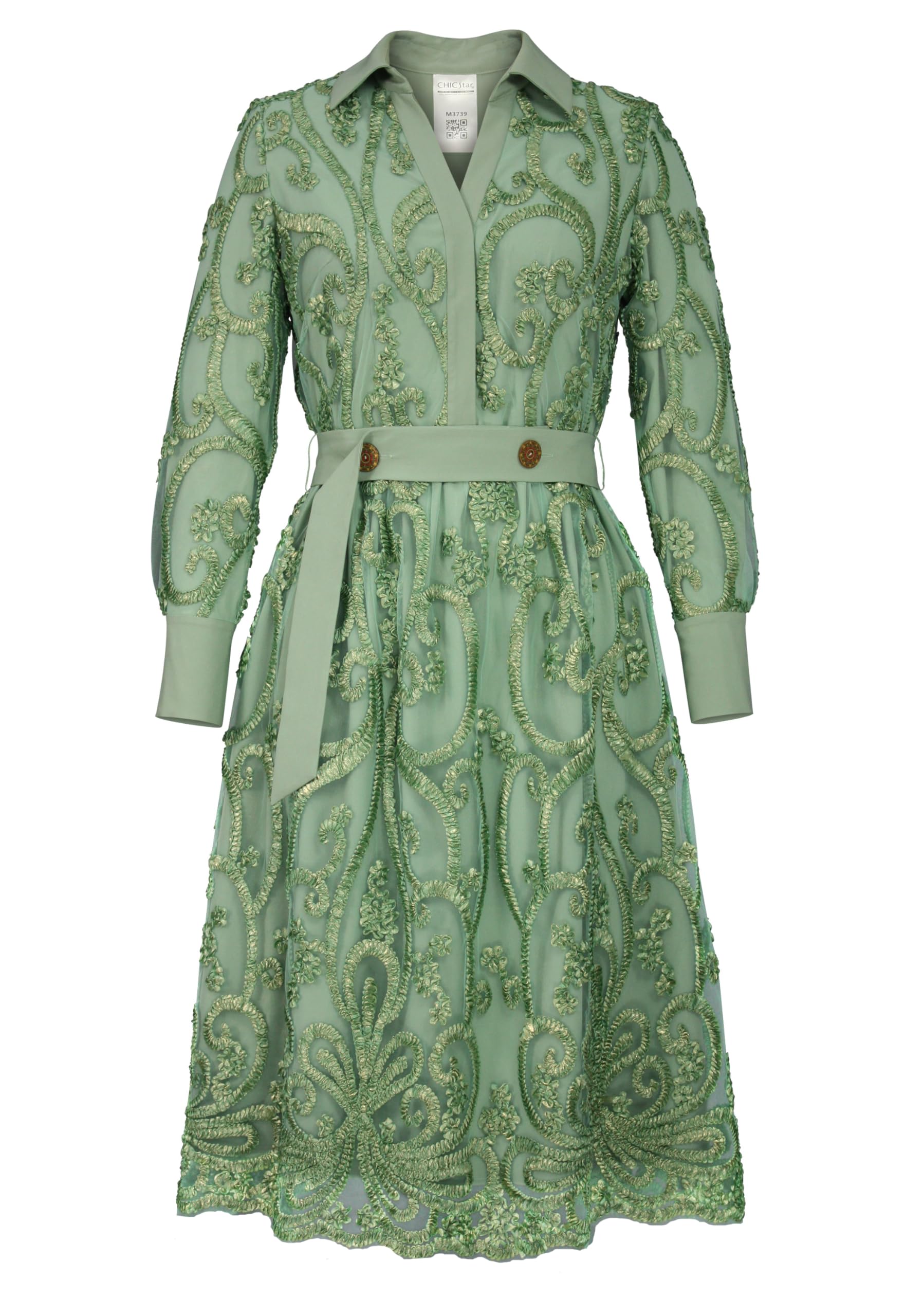 CHIC STAR Women's Soutache Embroidery Shirt Dress - Elegant Floral Embroidered Tunic Top with V-Neck for Casual Wear, Office & Special Occasions