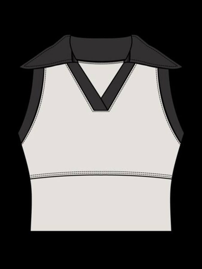 Tavi Contrast Polo Women's Tank Top - Coconut & Ebony Color Block Design - Casual Summer Wear for Beach, Gym & Outdoor Activities