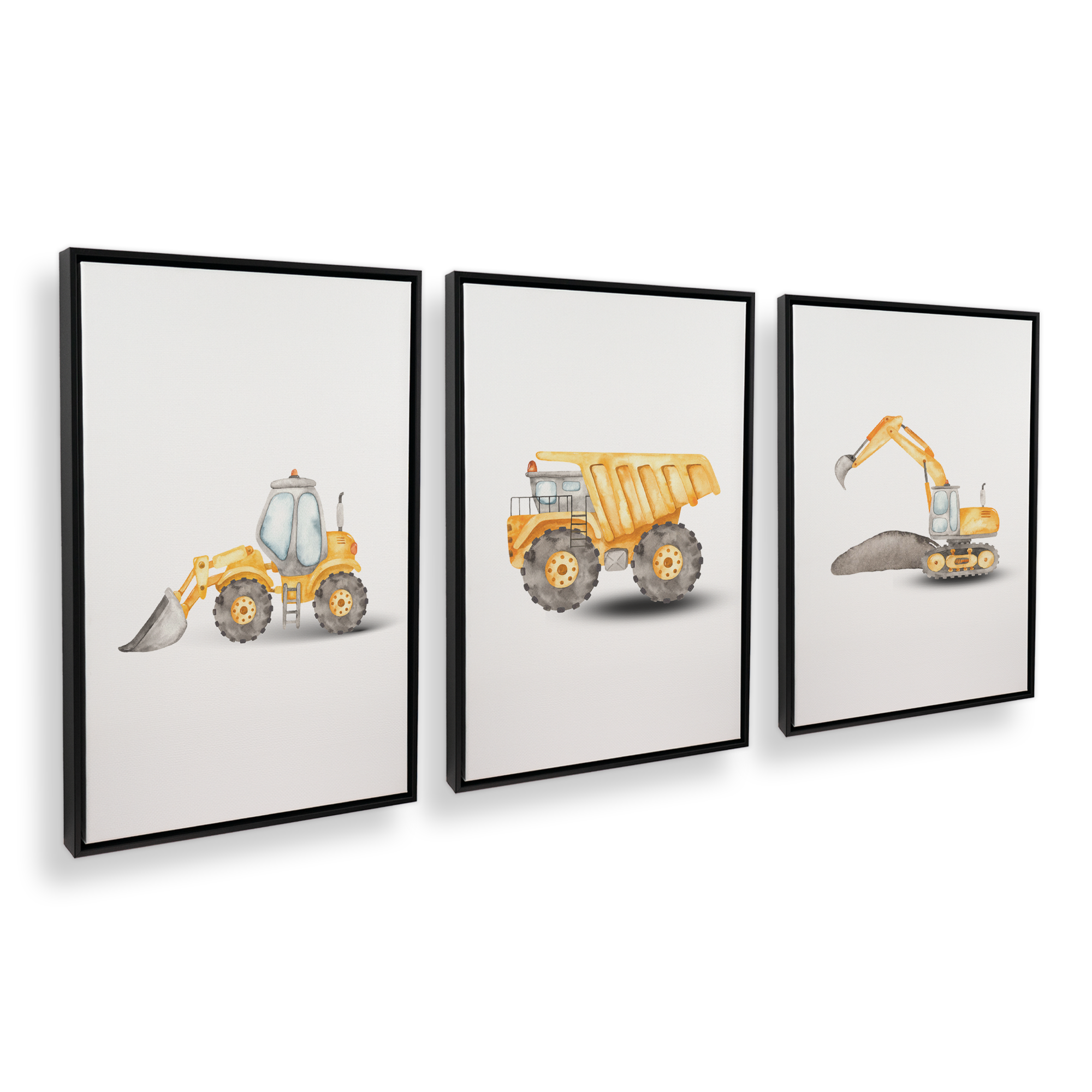 3-Piece Construction Vehicles Canvas Art Set - Dump Truck, Excavator & Bulldozer Wall Decor for Kids Room, Nursery & Playroom