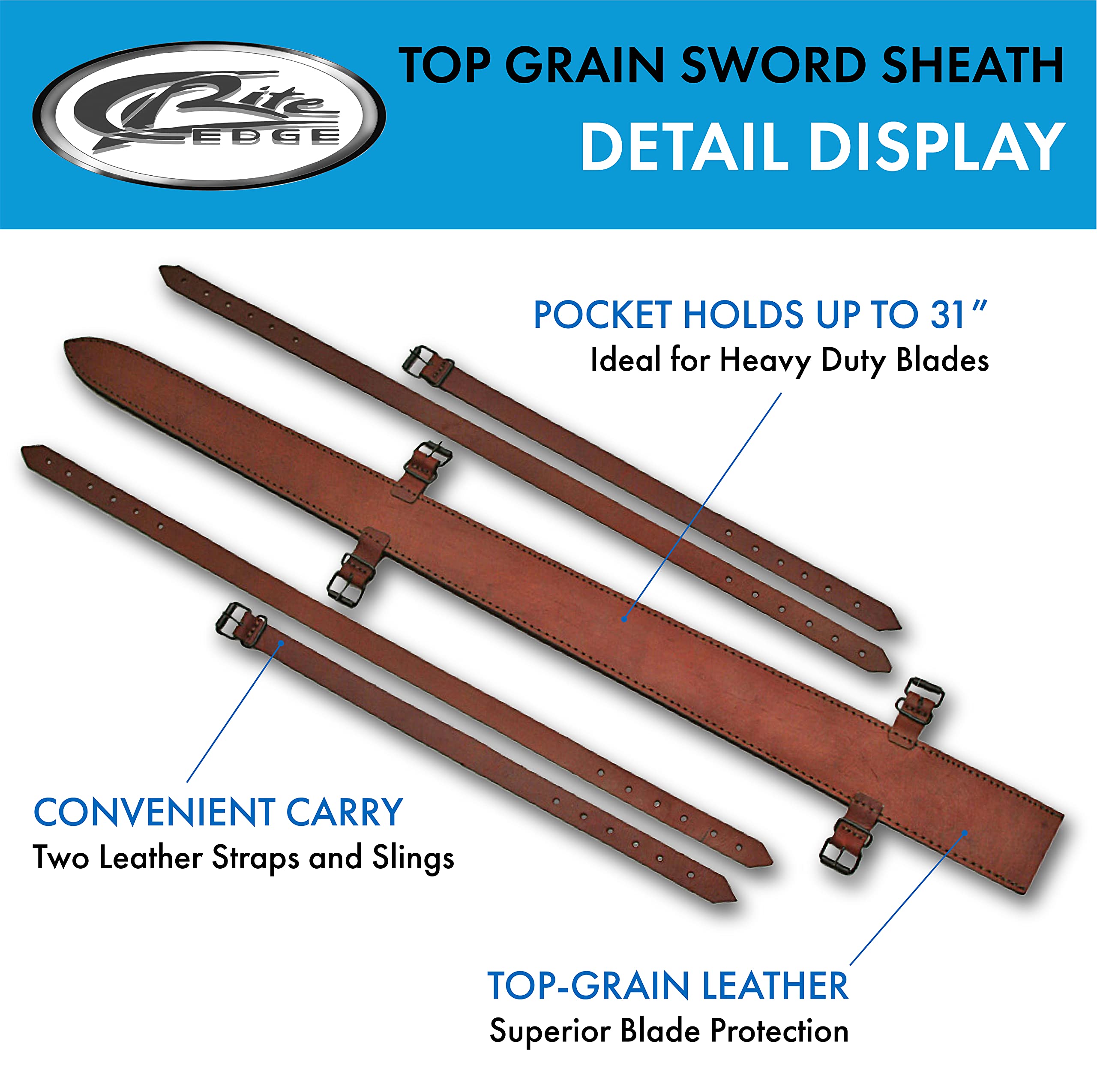 Premium Top Grain Leather Sword Sheath for Medieval Cosplay, LARP & Collectors - Handcrafted Durable Scabbard for Swords, Daggers & Knives - Perfect for Renaissance Fairs, Theater Props & Display Collections