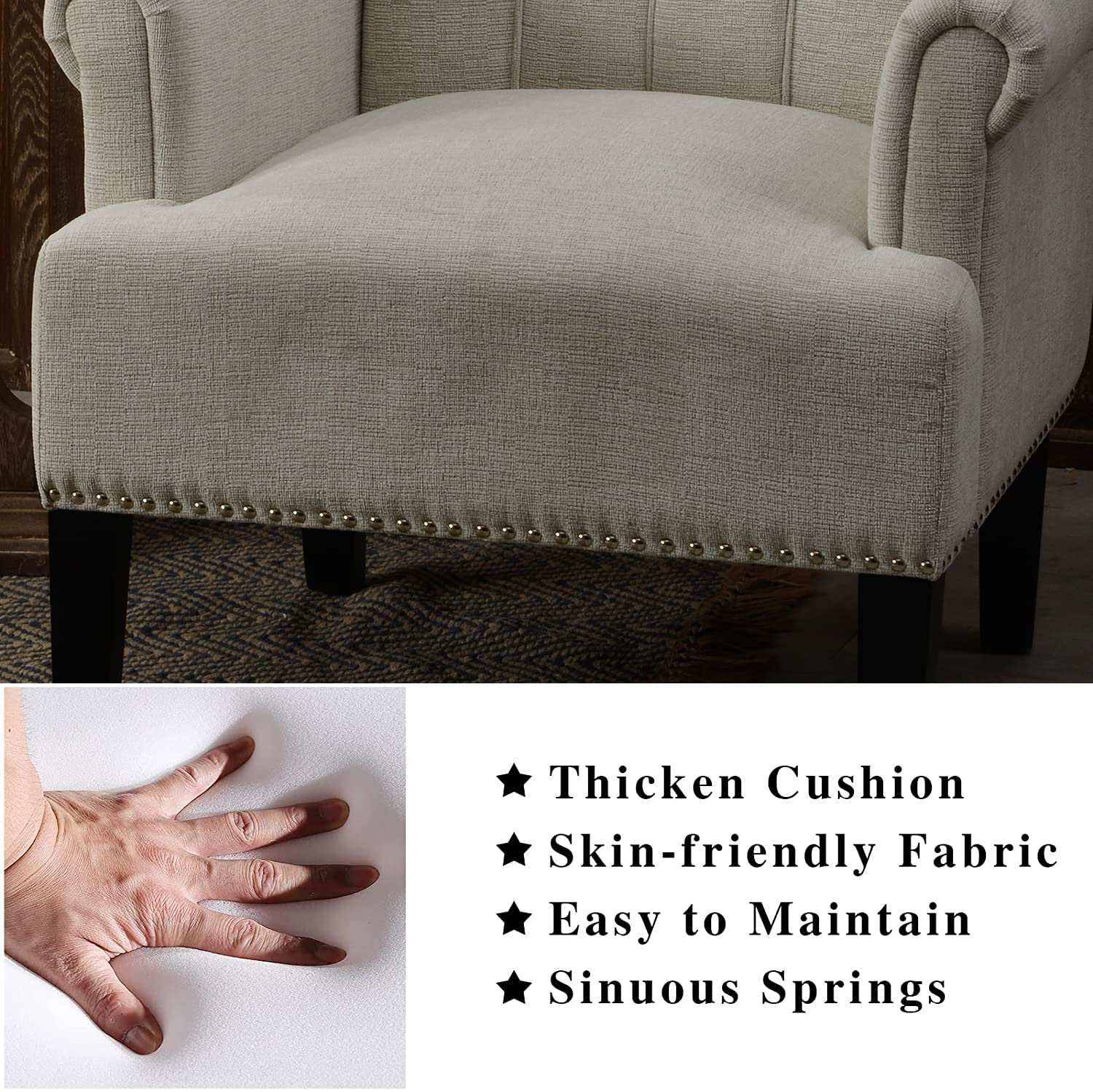 Henf Accent Chair - Tufted Polyester Upholstered Armchair with Rubber Wood Legs, Cream Barrel Club Chair for Living Room, Bedroom & Hosting Room | Perfect for Reading Nook, Lounge Area & Home Office