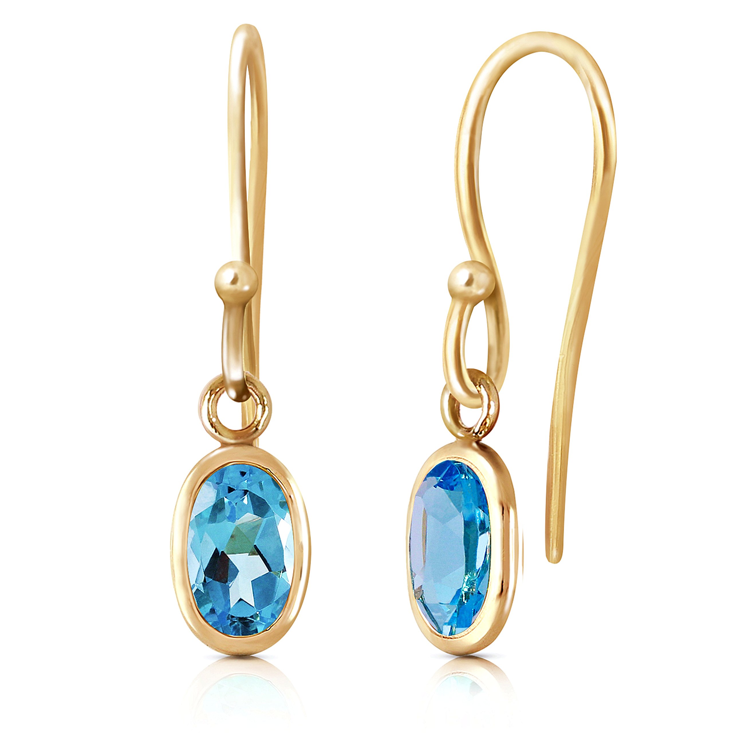 14K Solid Gold Blue Topaz Fish Hook Earrings for Women - Elegant Dangling Jewelry for Parties, Weddings & Everyday Wear | GG Collection