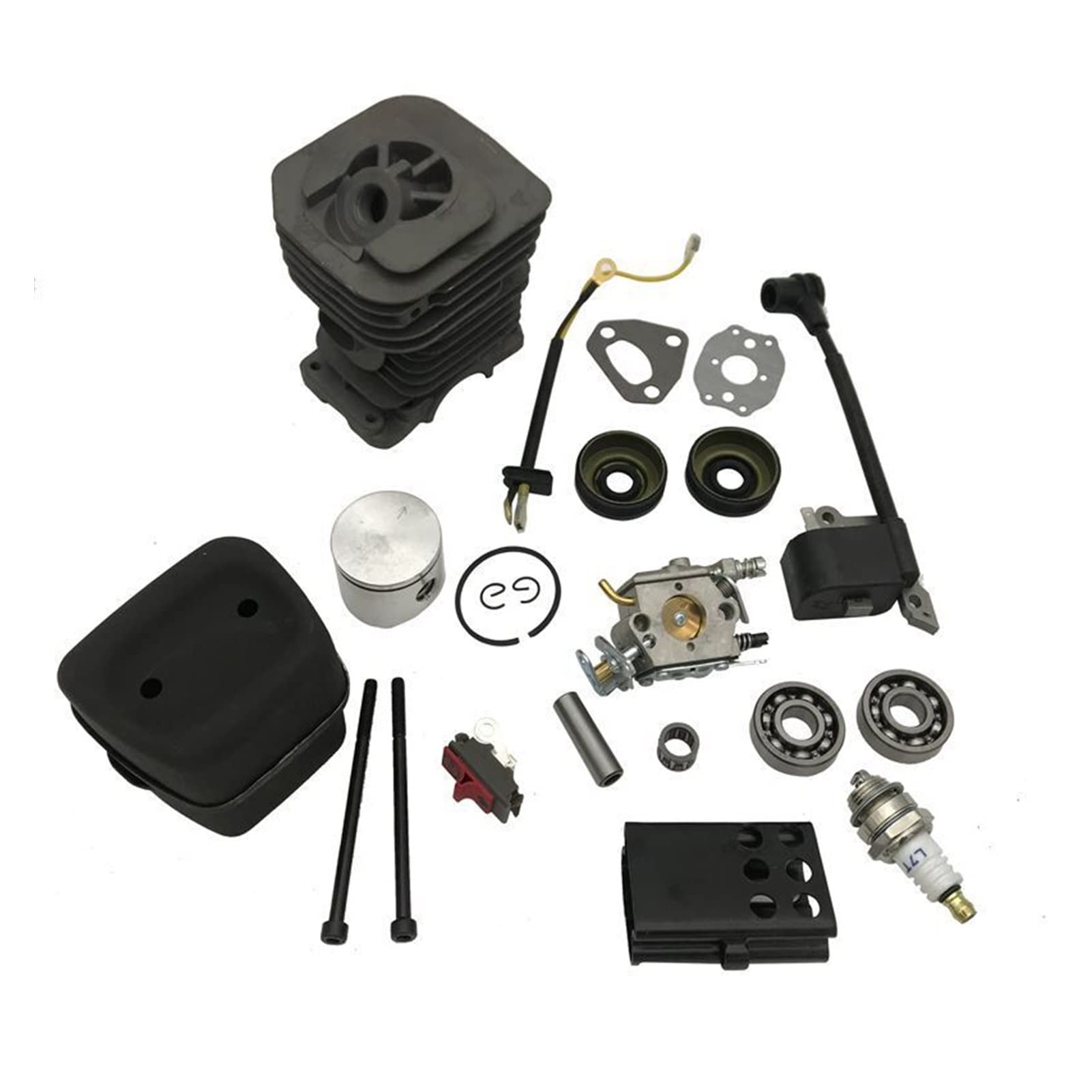 40mm Carburetor Piston Cylinder Muffler Ignition Coil Kit - Compatible with Husqvarna 142 141 137 136 Chainsaw Engine Rebuild Parts | Chainsaw Repair & Maintenance | Gardening & Landscaping Tools