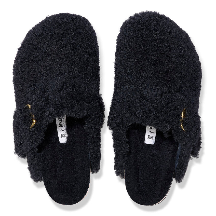 Birkenstock Boston Big Buckle Shearling Clogs for Women - Soft Suede Leather with Gold Buckle & Cozy Shearling Lining - Comfortable House Slippers for Indoor/Outdoor Wear