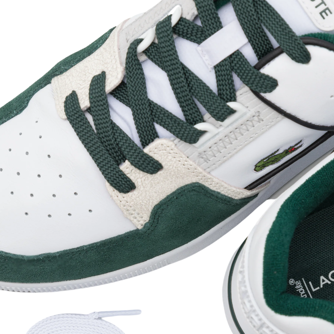 Lacoste Court Cage 222 Sneakers for Men - White & Dark Green Tennis Shoes | Comfortable Casual & Sports Wear for Gym, Running, Walking