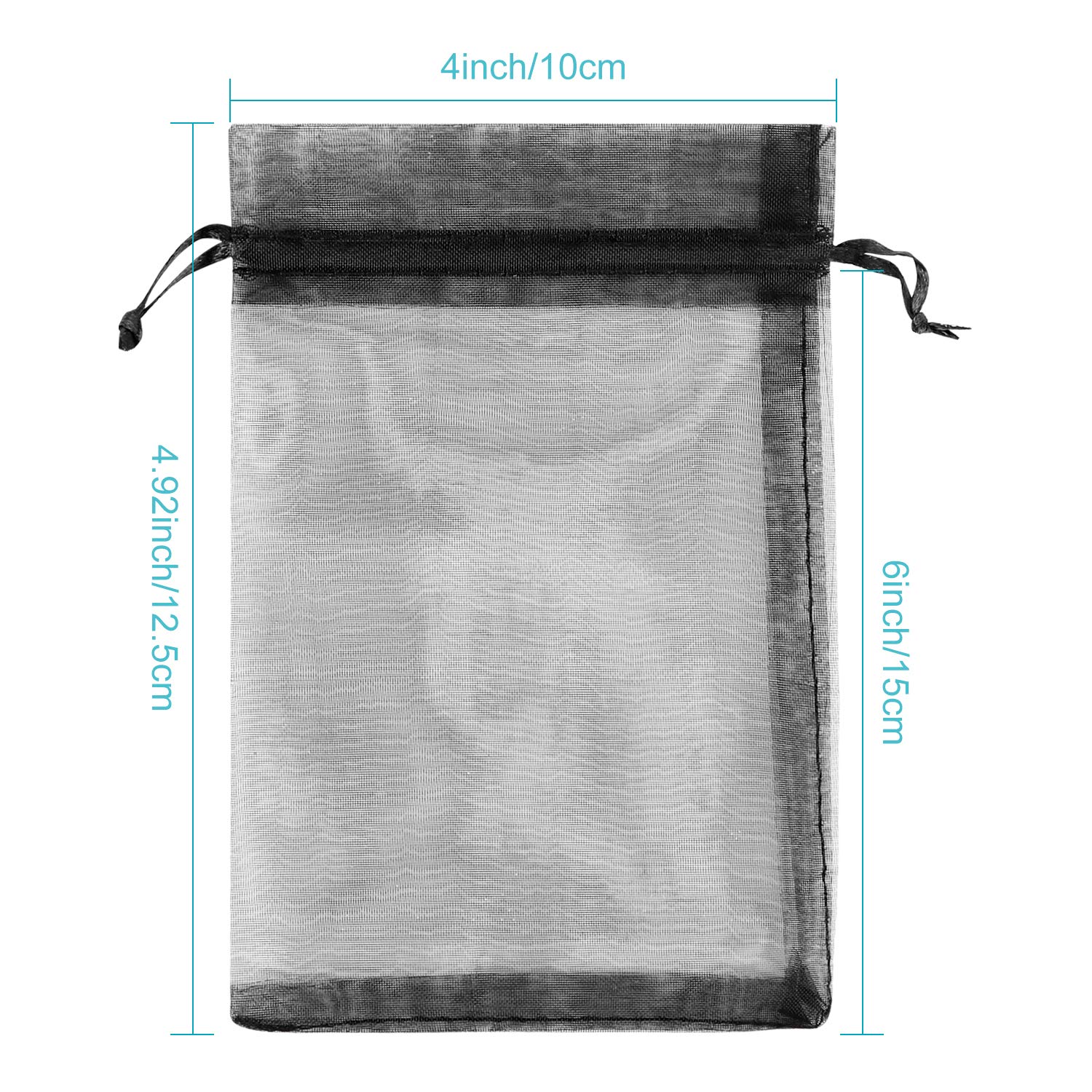 Hopttreely 100PCS 4x6 Inch (10x15cm) Black Organza Drawstring Gift Bags - Elegant Wedding Party Favor Pouches, Jewelry Bags for Christmas, Birthday & Special Occasions | Perfect for Wedding Favors, Bridal Showers, Baby Showers & Holiday Gifting