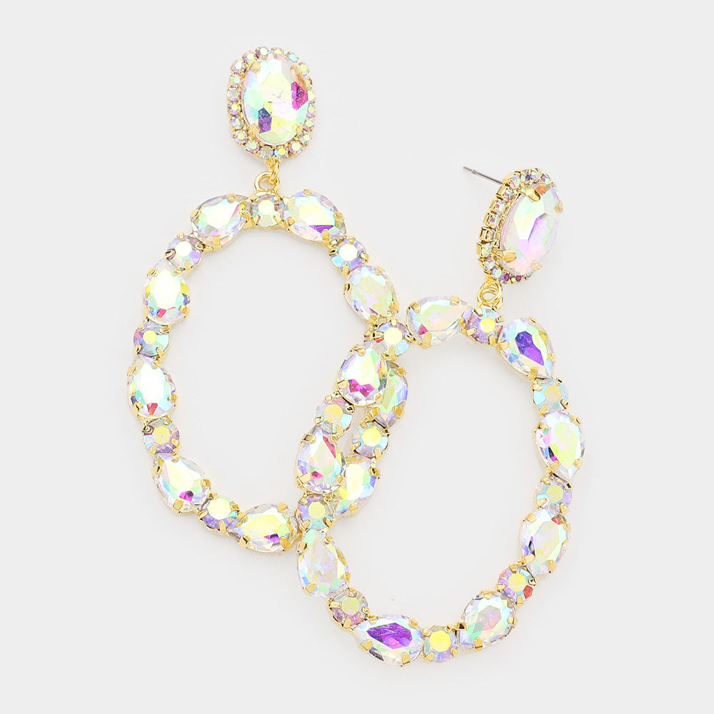AB Crystal Teardrop Large Hoop Earrings in Gold - Elegant Dangle Earrings for Women, Perfect for Parties, Weddings & Evening Events | 463877