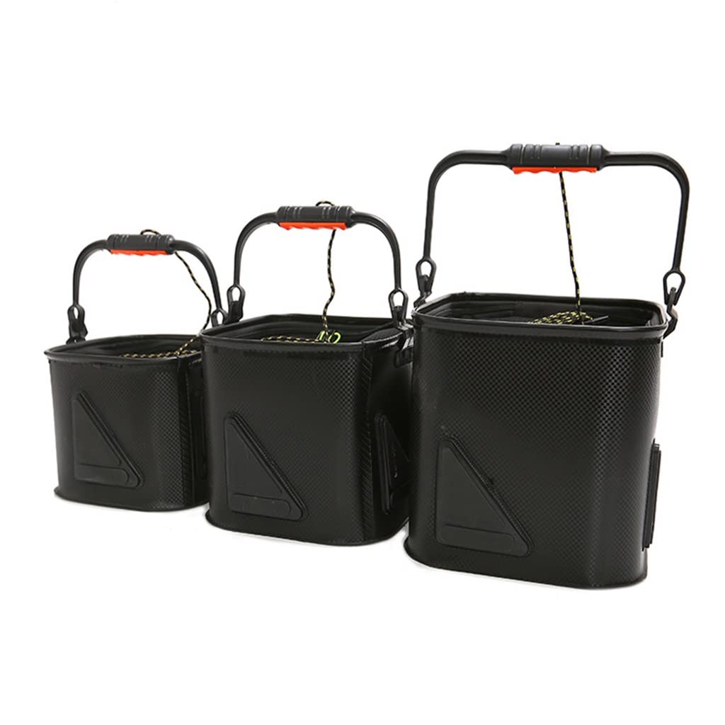 LEIYAN 3-Pack Collapsible Fishing Bucket - Portable Square Folding EVA Storage Bucket for Camping, Fishing & Outdoor Activities (Black, 3-Piece Set) - Perfect for Bait Storage, Ice Fishing & Beach Trips