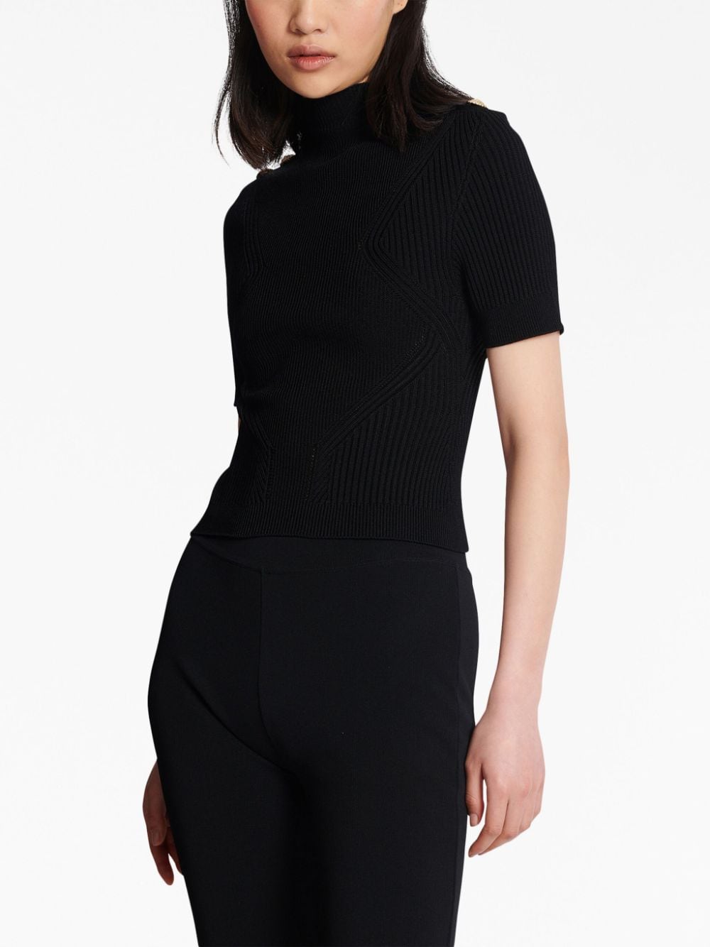 Balmain Black Women's Top - Elegant Crewneck Short Sleeve Blouse for Casual Wear & Night Out