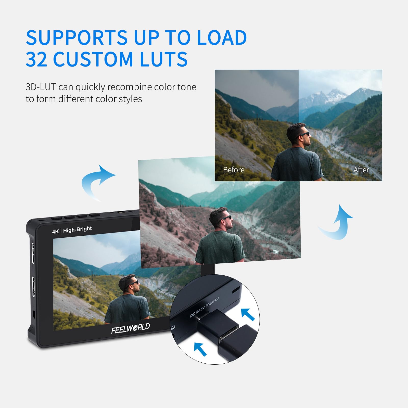 FEELWORLD F5PROX 5.5 Inch 1600Nit Ultra Bright 4K HDMI DSLR Camera Field Monitor with Touch Screen - Perfect for Outdoor Filming, Vlogging, and Professional Video Production