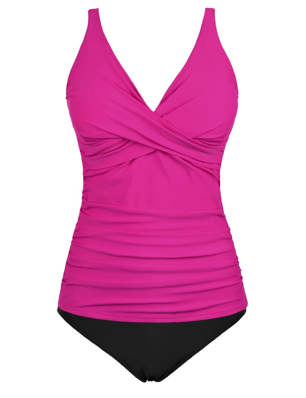 Hilor Women's Tummy Control Tankini Swimsuits - Front Twist V Neck Two Piece Bathing Suit with Shirred Design | Perfect for Beach Vacations, Pool Parties & Summer Getaways