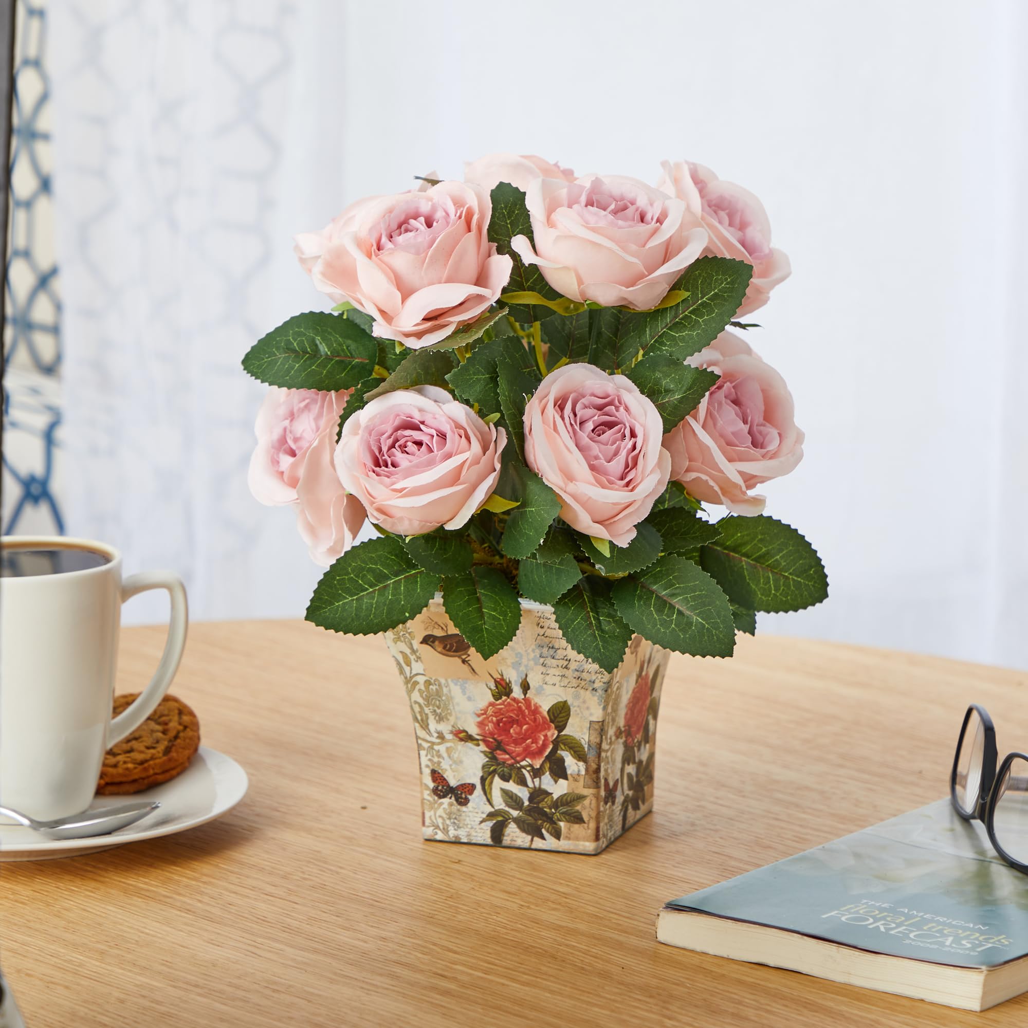 Nearly Natural 11-inch Artificial Rose Arrangement in Floral Vase - Perfect for Home Decor, Wedding Centerpieces & Office Desk Decorations