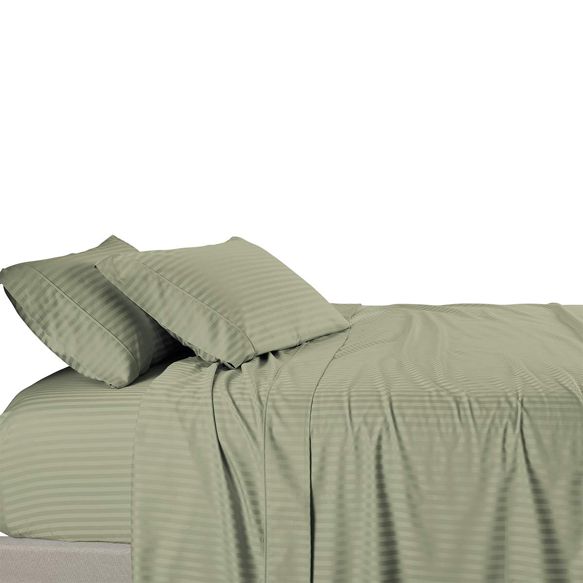 Royal Tradition Damask Striped 580-Thread-Count 100% Cotton Split-Top California King Sheets Set for Adjustable Beds - Sage Green - Luxury Bedding for Comfortable Sleep & Hotel-Style Home Decor