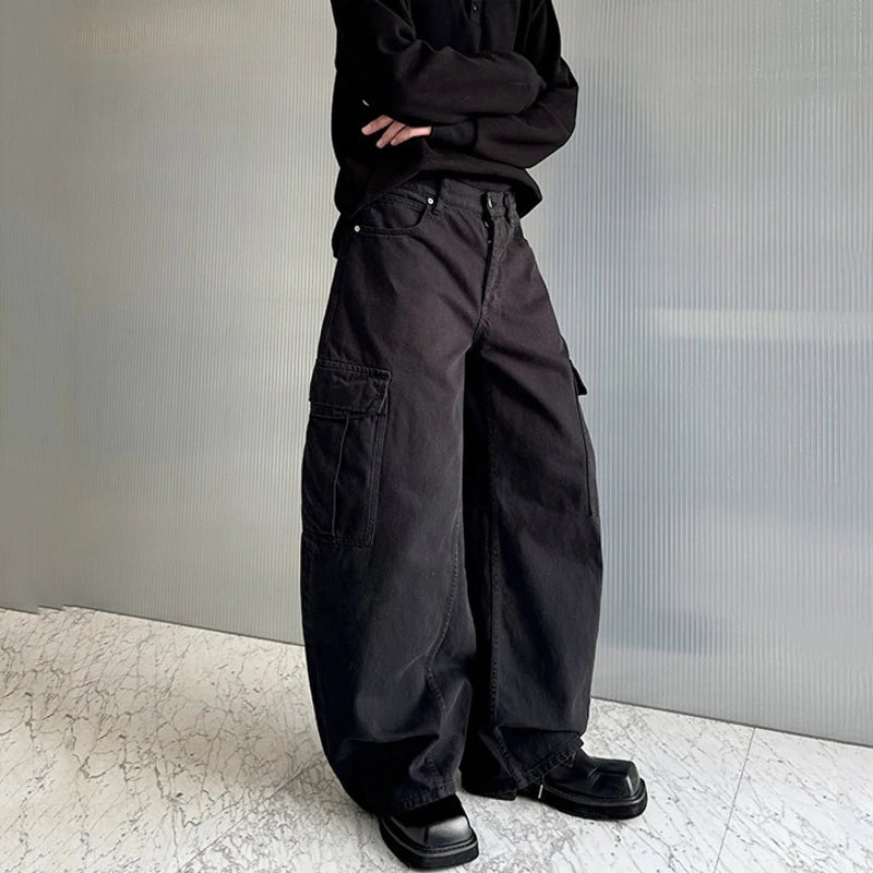 2024 New Fashion Men's American Style Wide Leg Pants - Solid Color Casual Zipper Trousers for Autumn/Winter | Comfortable & Trendy 3D Fit | Streetwear, Office, Weekend Outfits