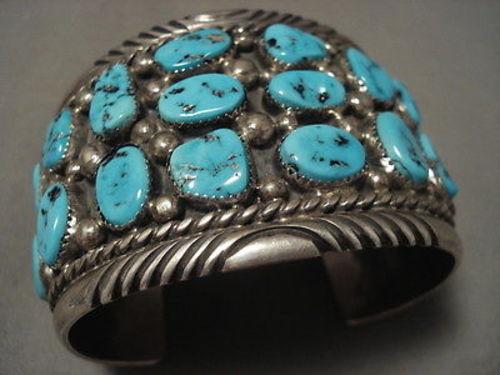 134 GRAMS IMPORTANT ARTIST VINTAGE NAVAJO TOM MOORE TURQUOISE SILVER BRACELET