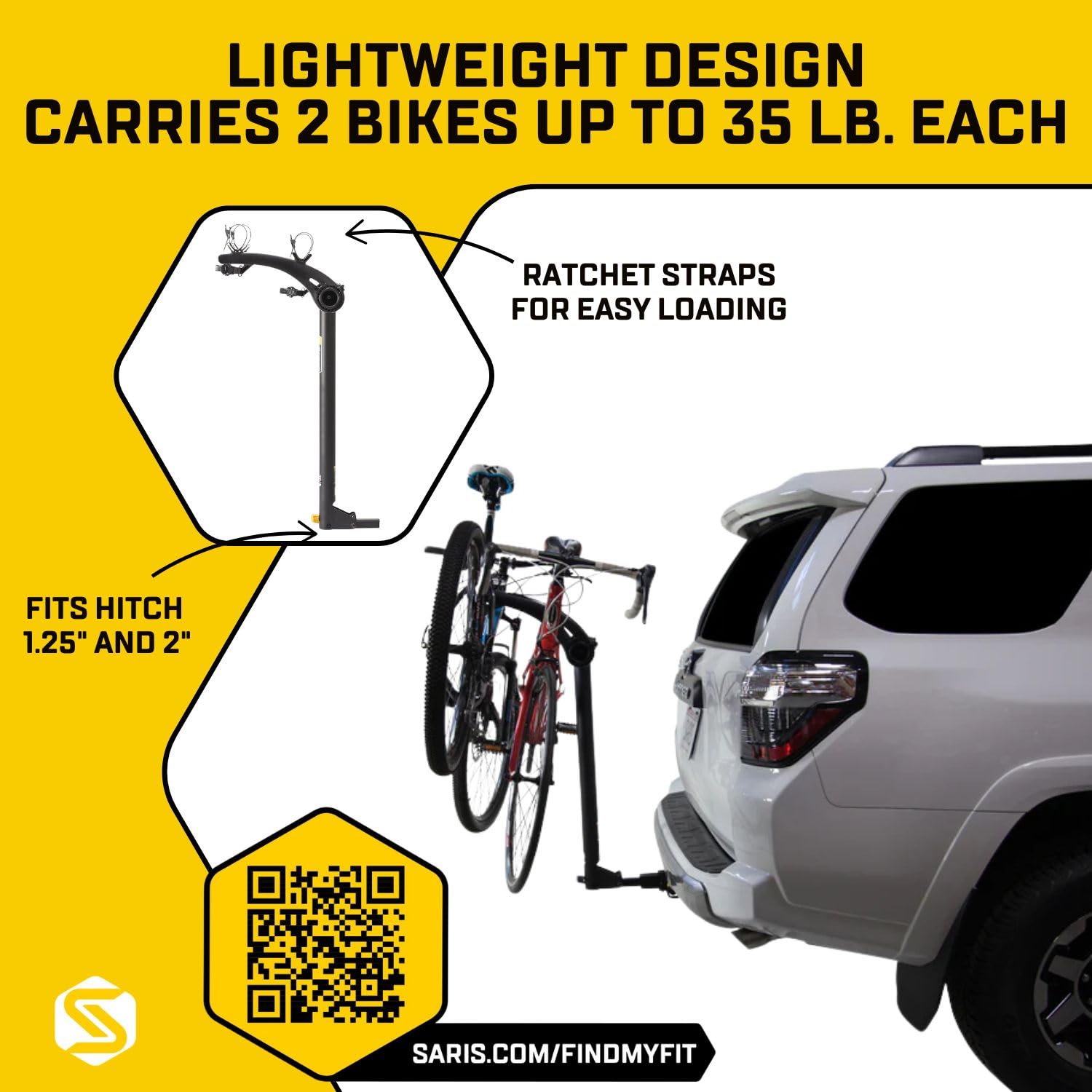 Saris Bones 2-Bike Hitch Rack Bicycle Carrier - Foldable & Tilting Base for Easy Storage | Perfect for SUVs, Trucks & Road Trips | Secure Bike Transport for Cycling Enthusiasts